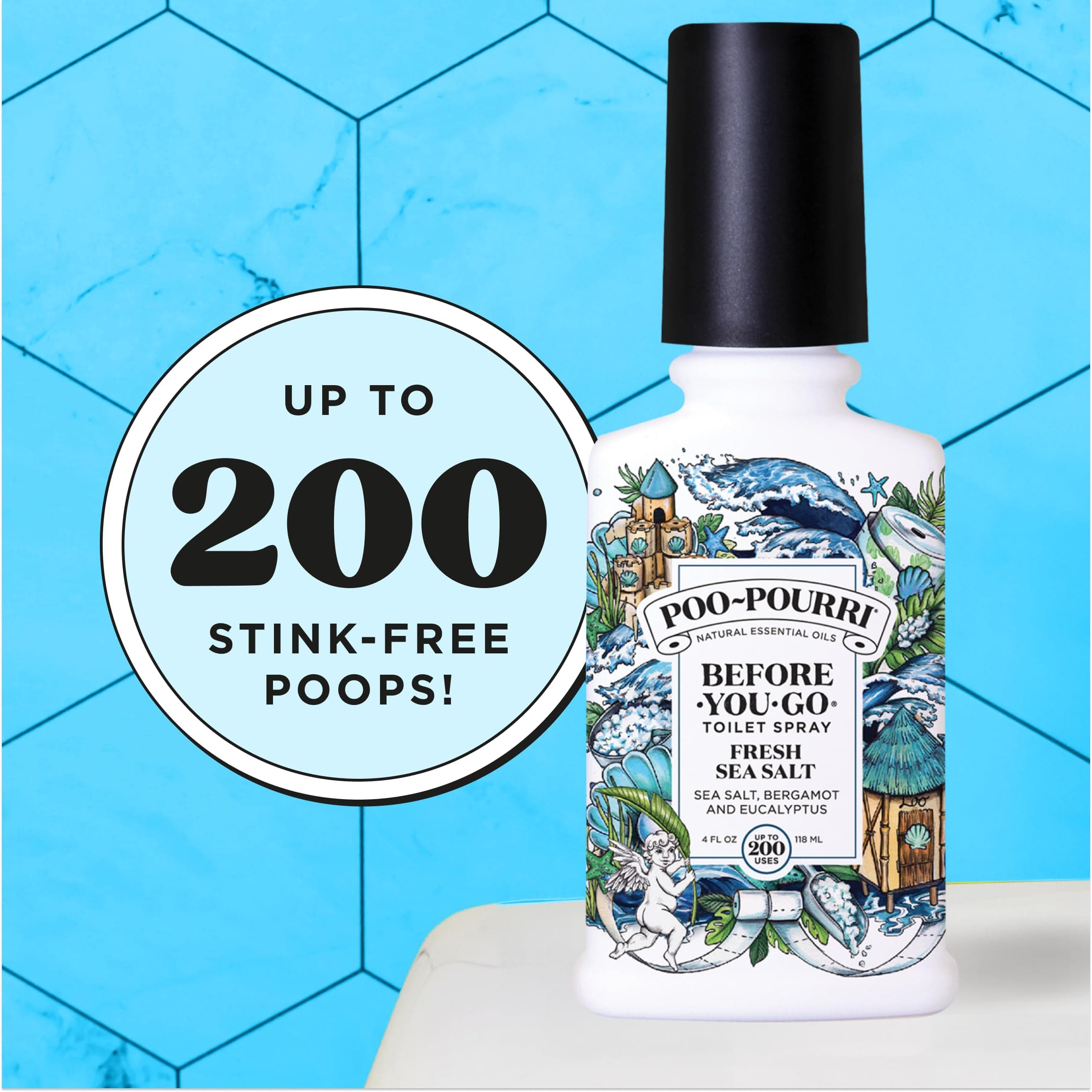 Poo-Pourri Before-You-Go Toilet Spray, Fresh Sea Salt, 4 Fl Oz, Up to 200 Uses, Bathroom Odor Deodorizer, Plant-Based with Essential Oils, for Home or Work, Sea Salt, Bergamot Eucalyptus Scent.