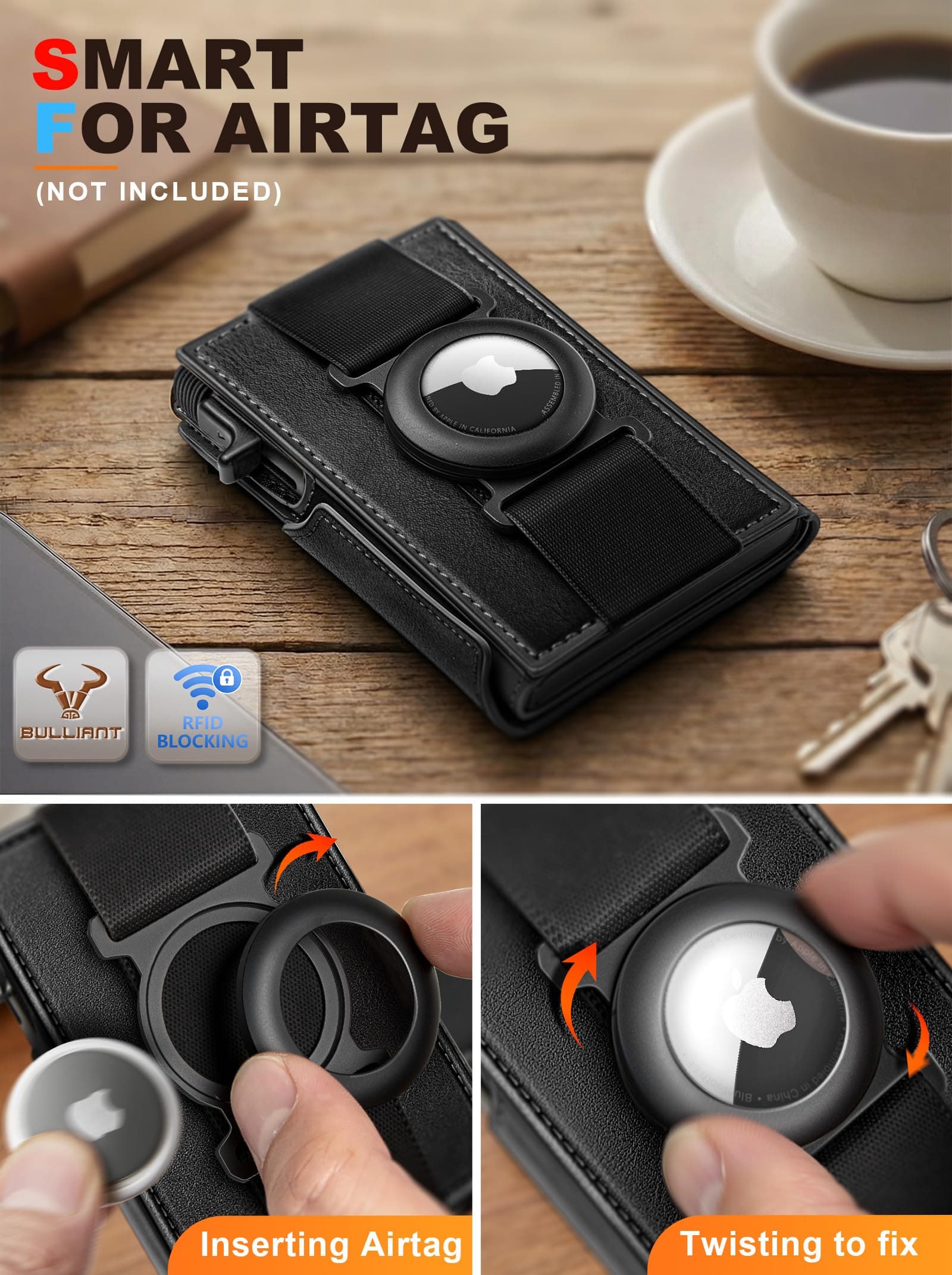BULLIANT Men Wallet, Slim Front Pocket Wallet Money Clip Credit Card Holder 3.8"x2.7",Pop-up Access