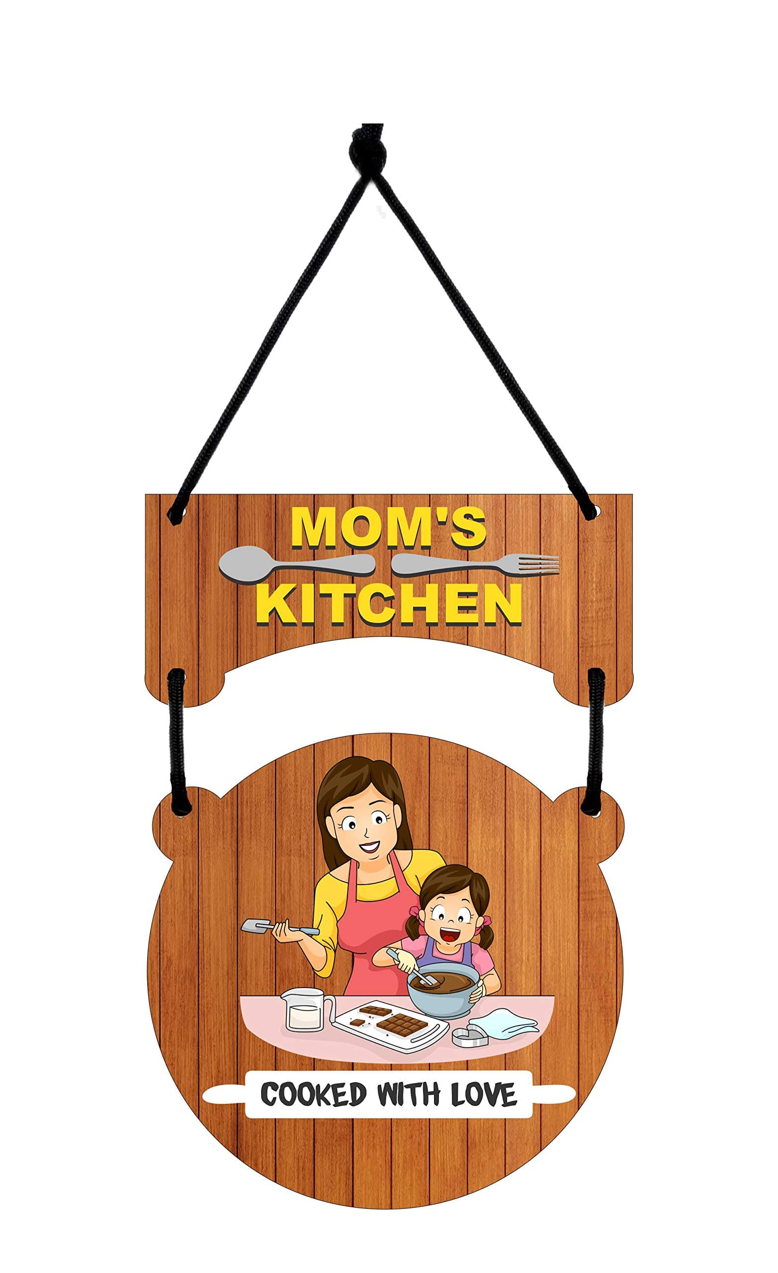 CVANU Décor Mom's Kitchen Printed Home Wall Door Sign Hanging Board Wooden (8.5inch x 11inch)