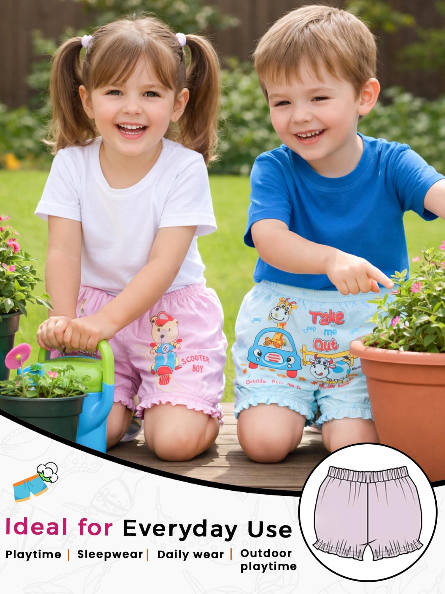 BODYCARE Kids Girls Cotton Bloomers 100% Cotton Multicolor Soft Comfortable | Skin Friendly | Innerwear | (Pack of 6) (Color & Print May Vary)