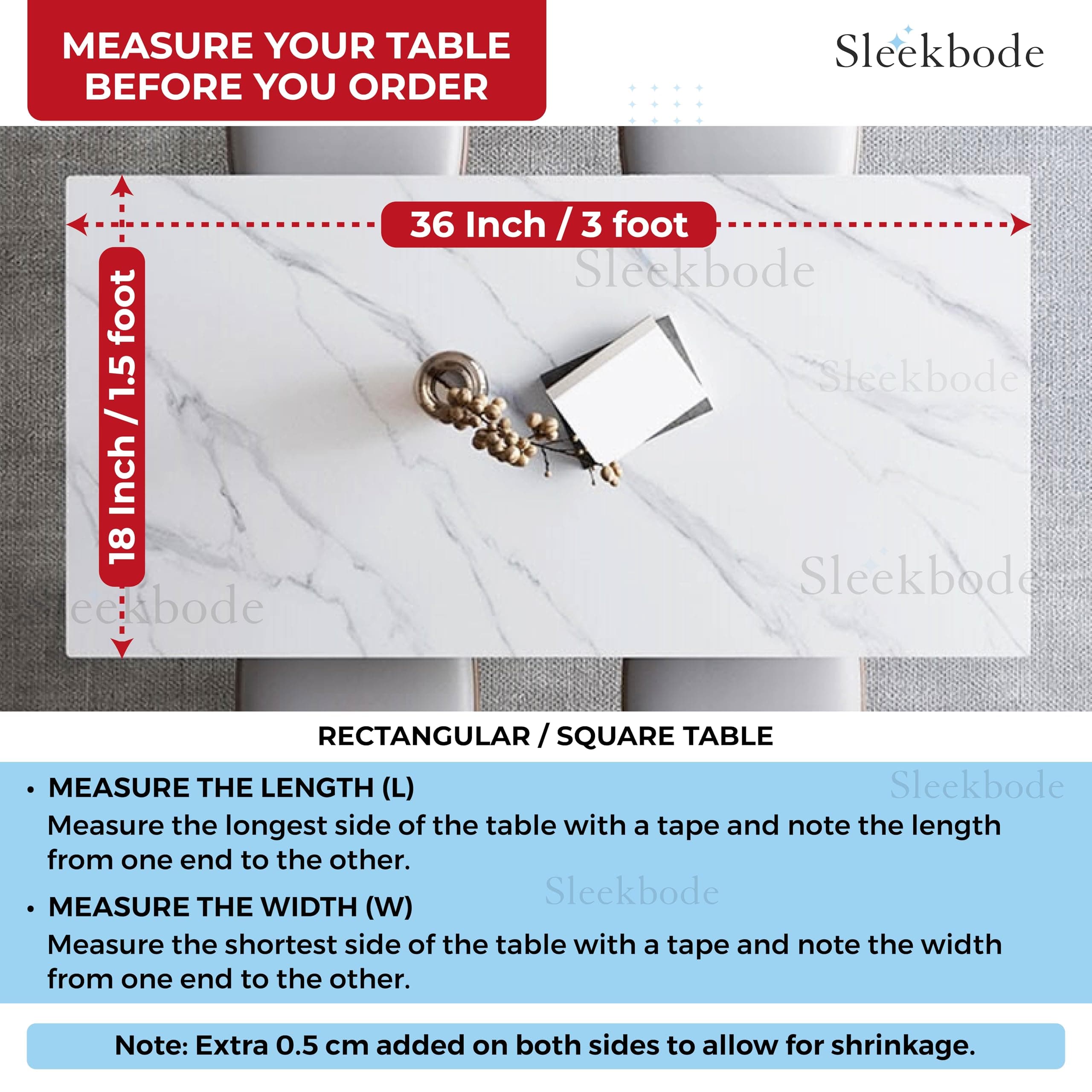 SLEEKBODE™1mm Thick PVC Table Cover Waterproof Heat Resistant Transparent Protector Sheet Clear Plastic Table Cloth