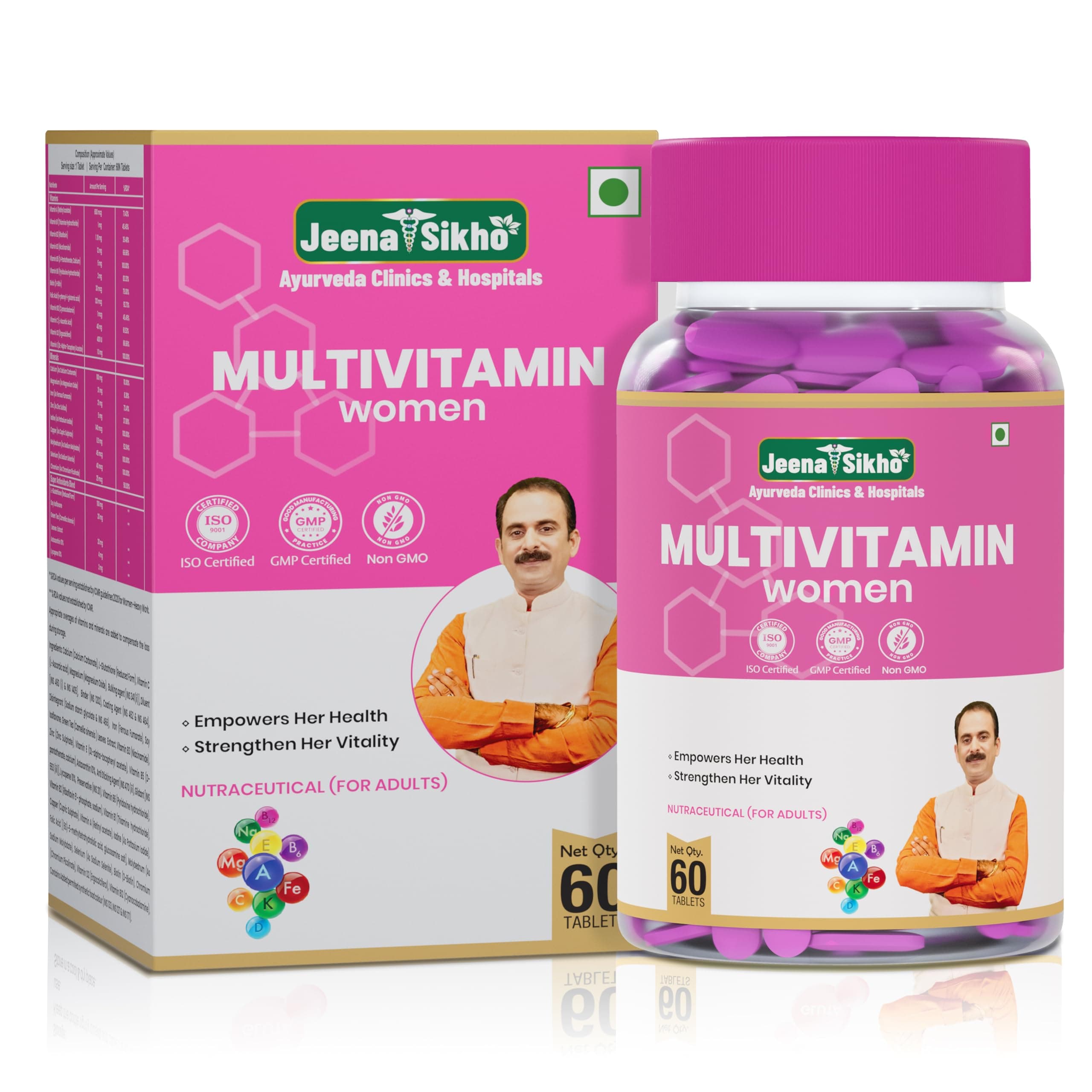 Jeena Sikho Multivitamin for Women | Daily Nutritional Support with Vitamin A, B-Complex, C, D, Folic Acid, Calcium, Iron, Magnesium, Zinc & Copper | Women’s Daily Wellness Supplement | 60 Tablets, Pack of 1