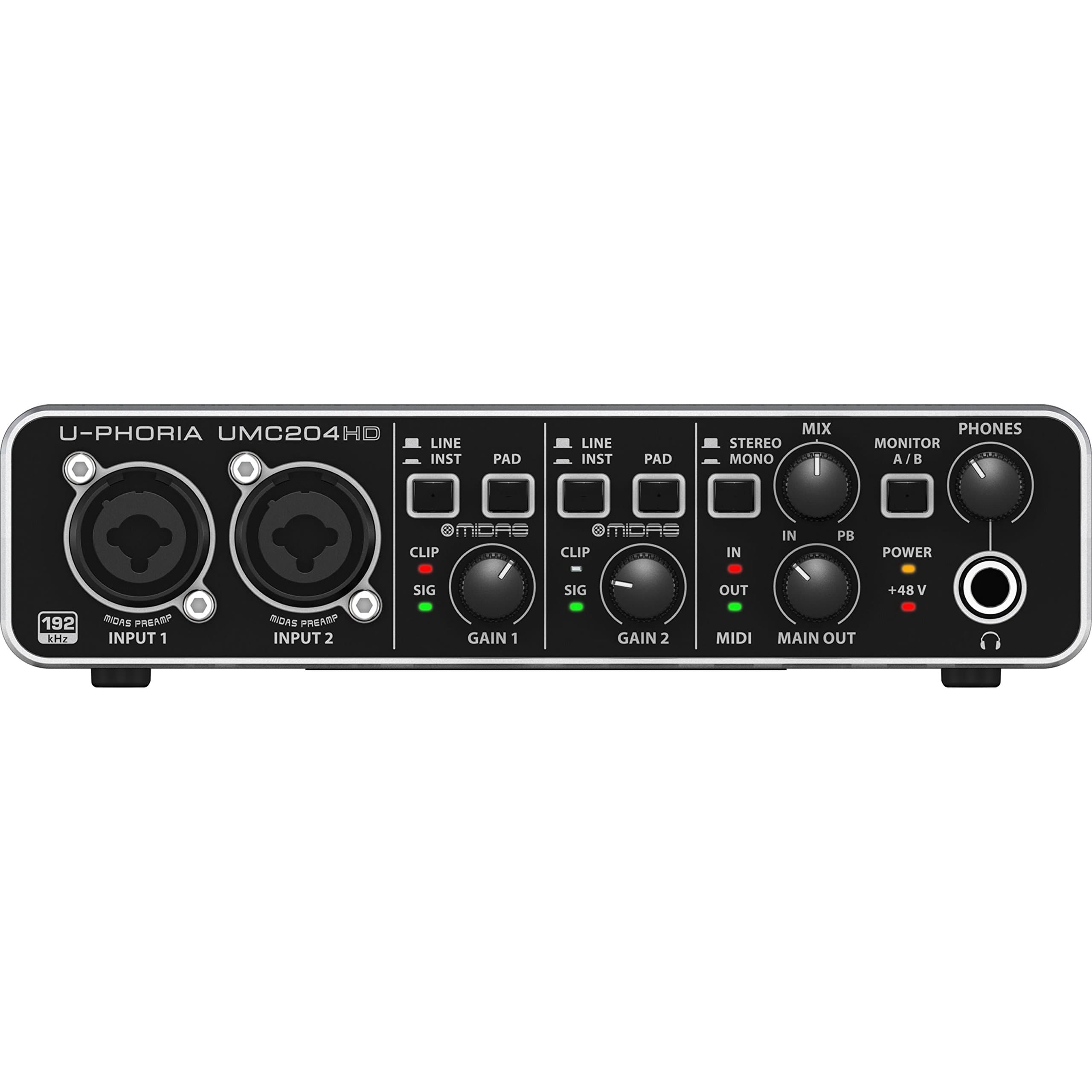 Behringer U-Phoria UMC204HD Audiophile 2x4, 24-Bit/192 kHz USB Audio/MIDI Interface with MIDAS Mic Preamplifiers
