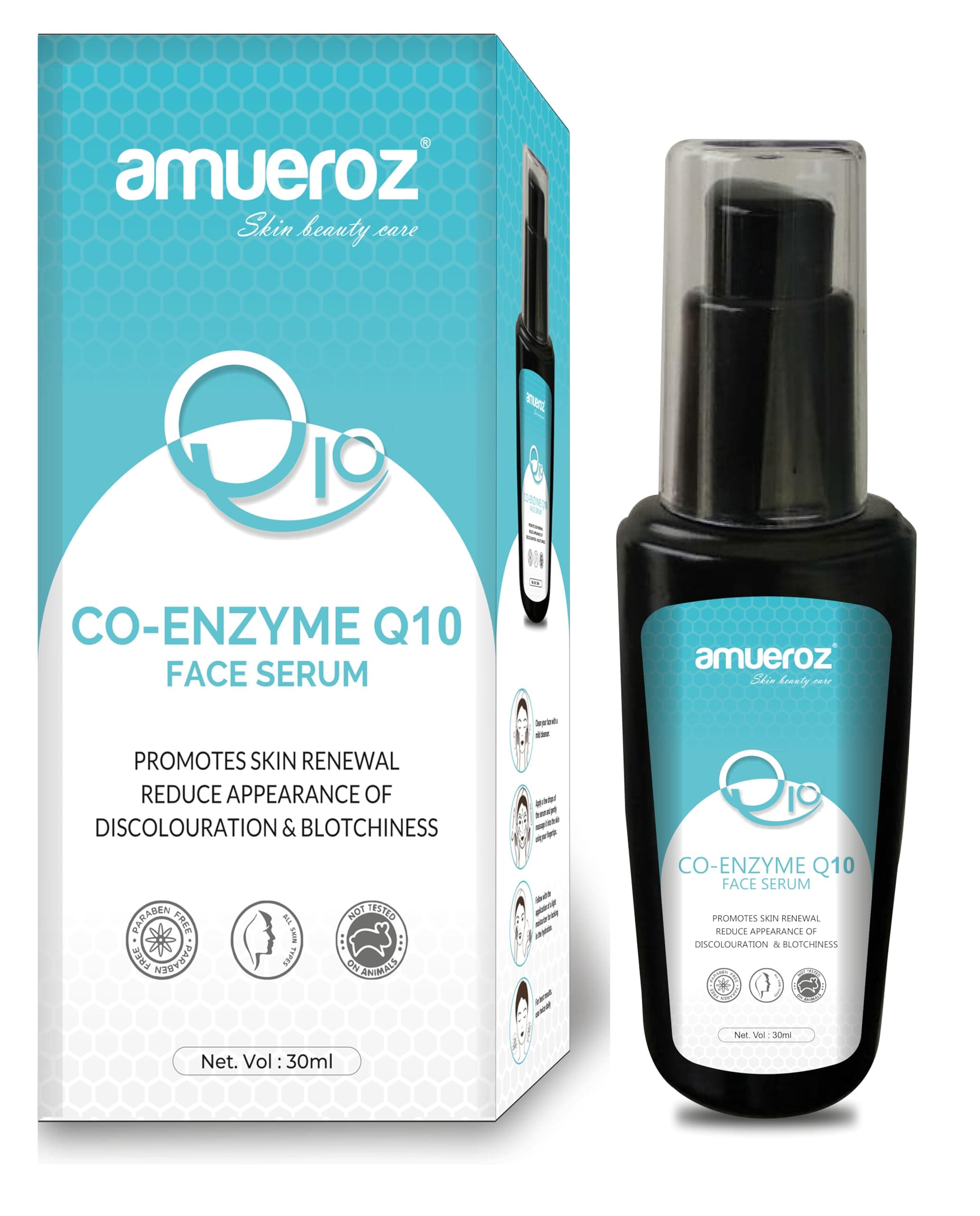 Amueroz Coenzyme Q10 Anti-Aging Face Serum | Wrinkle Reduction, Skin Firming, & Brightening | Antioxidant Protection & Deep Hydration | 30ml