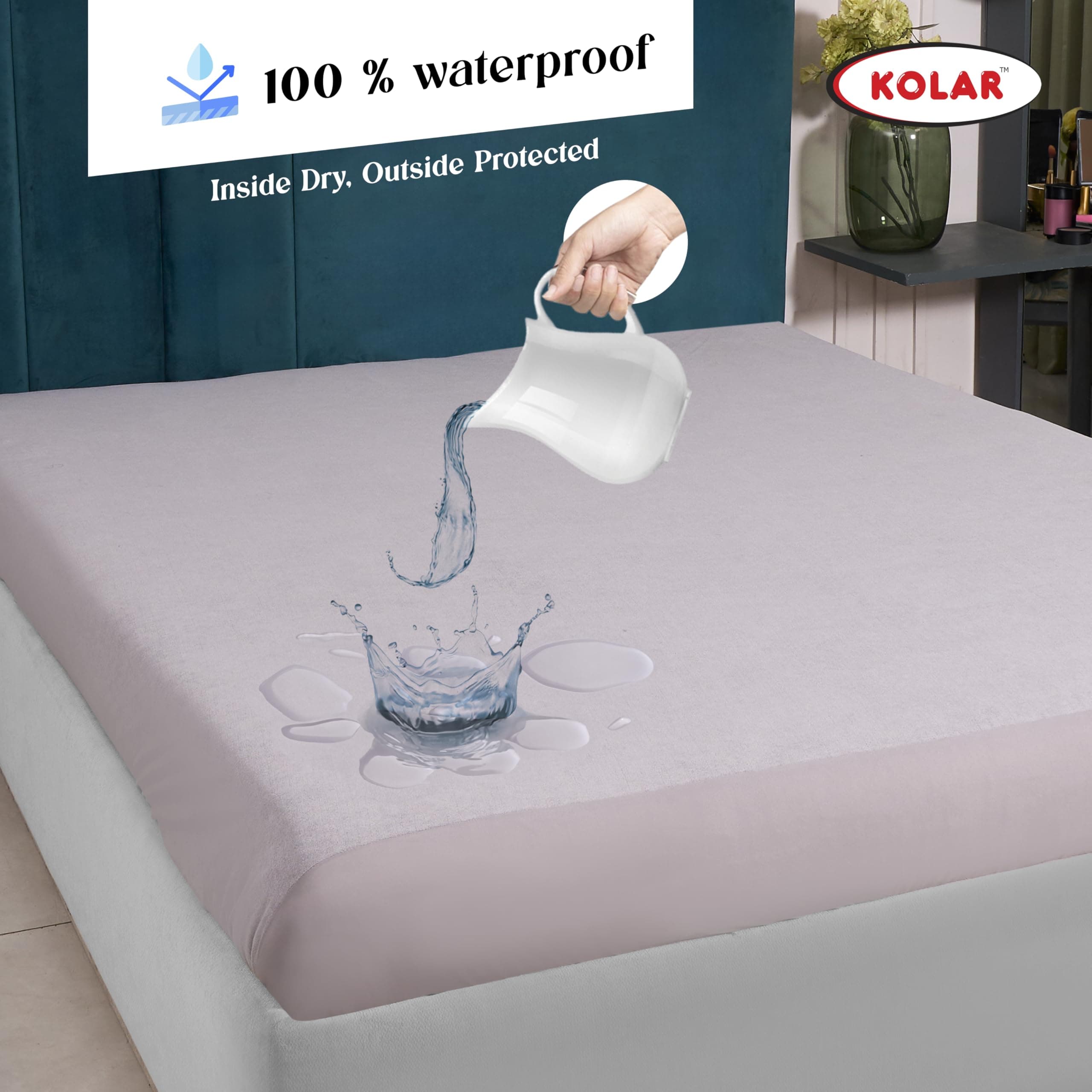 Kolar 100% Water Proof Premium Cotton Protector King Size 78x72 Inches | Breathable and Hypoallergenic Ultra Soft Fitted Bed Protector Cover