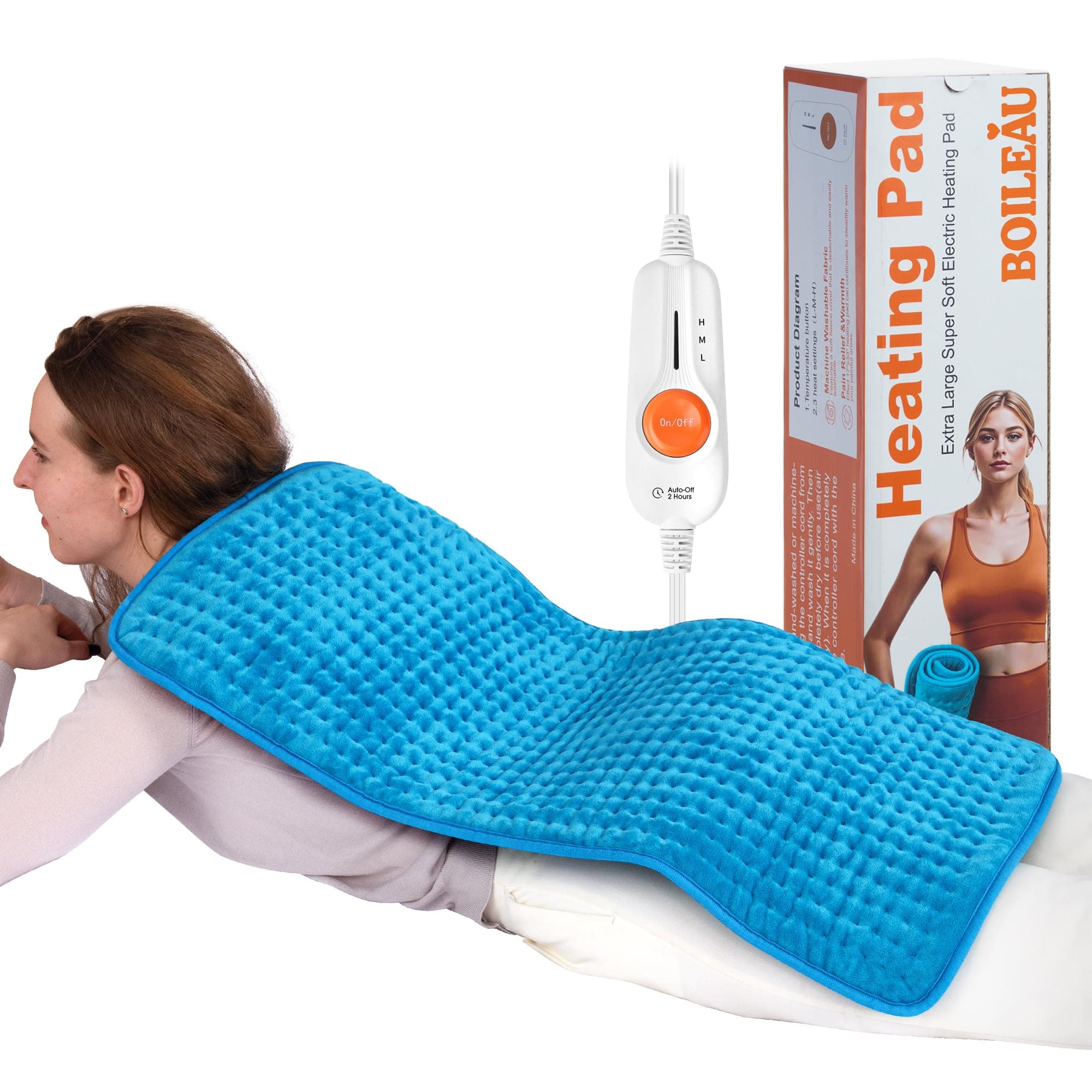 Boileau Heating Pad for Back, King Size XXXL 17" x 33", FSA HSA Electric Heating Pad for Neck, Shoulders and Back with Auto Shut Off, Machine Washable, Gifts from Na