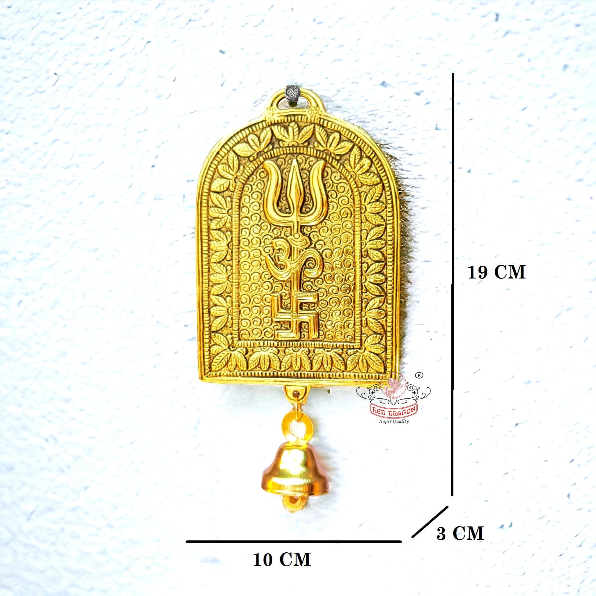 Metal Om Trishul Swastik Trishakti Yantra with Bell | Wall/Door Hanging for Home, Office, Shop | Vastu Decorative Symbol for Positive Energy & Protection