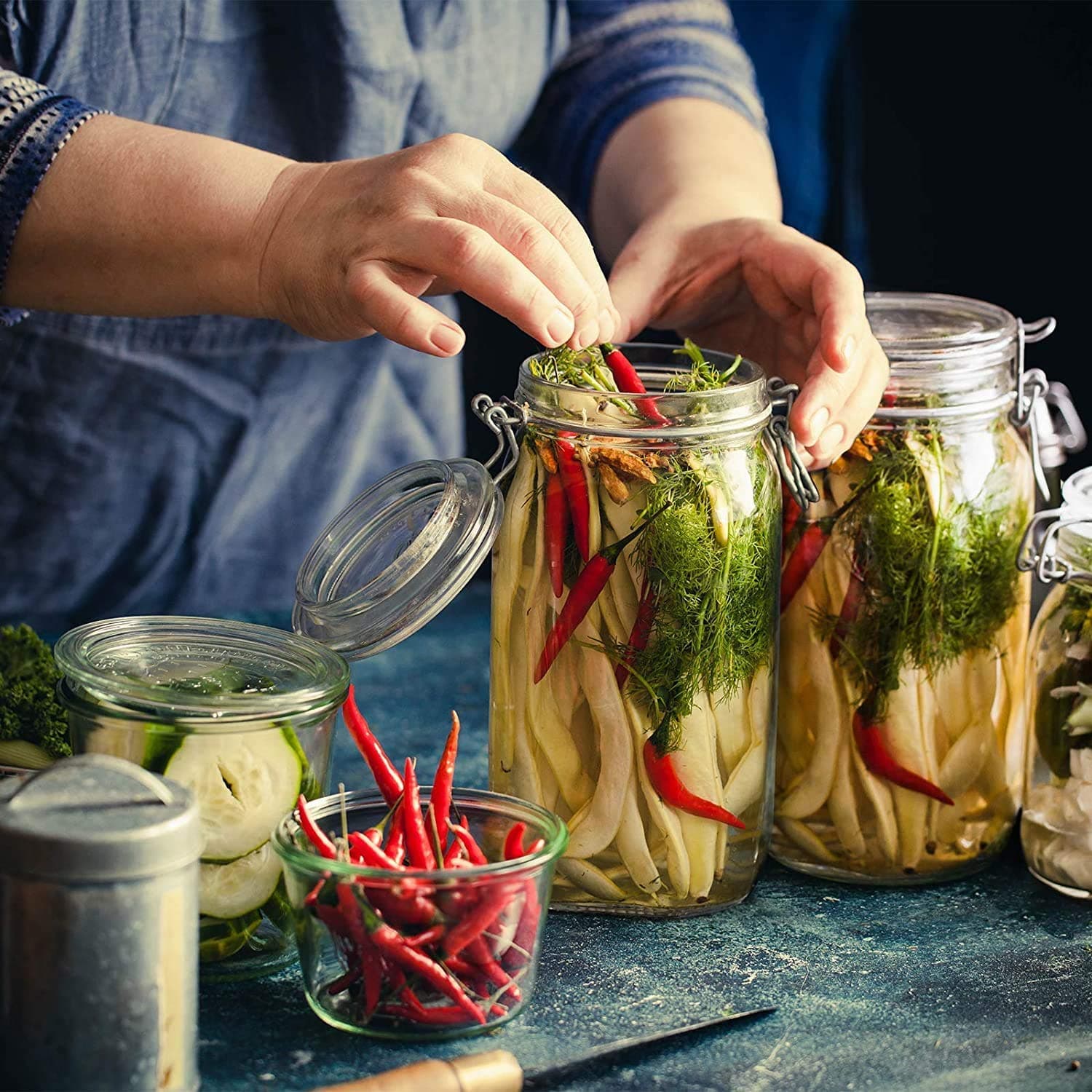 STAR WORK Glass Jars With Airtight Lids And Leak Proof Rubber Gasket,Large Wide Mouth Mason Jars With Buckle Lids For Kitchen Canisters 1500ml,Big Glass Storage Containers