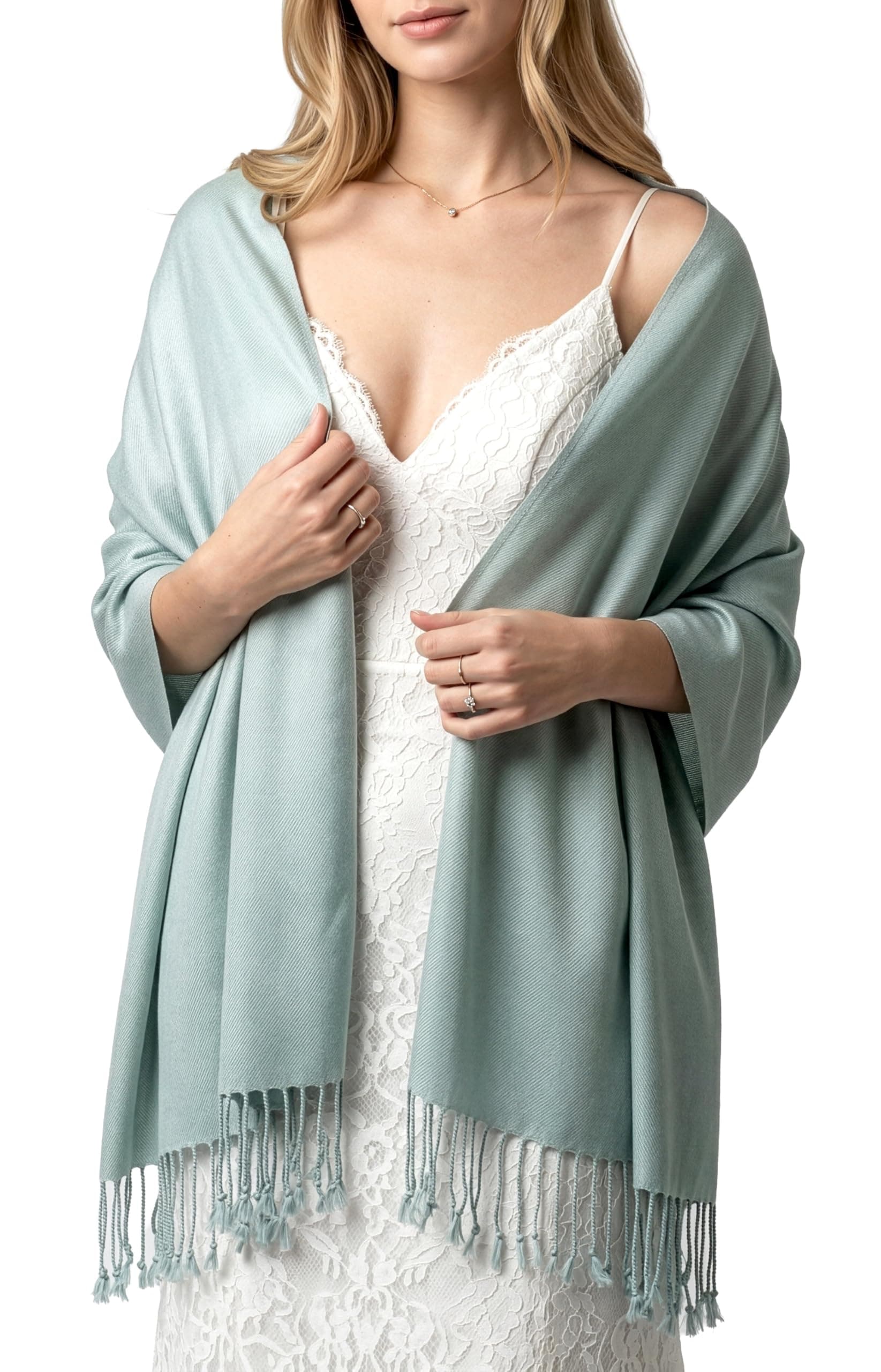 Achillea Large Soft Silky Pashmina Shawl Wrap Scarf in Solid Colors (Pale Teal)