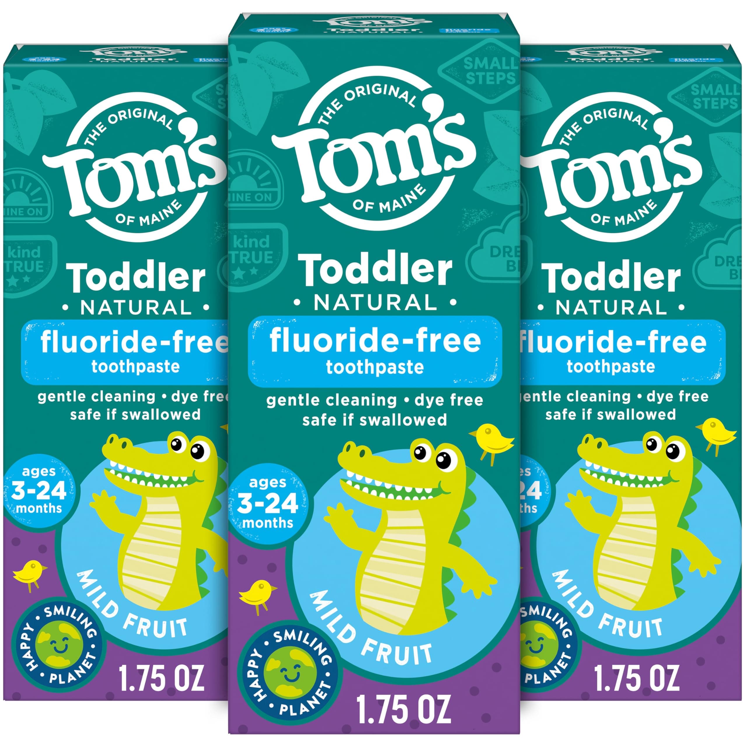 Tom's of Maine Toddlers Fluoride-Free Natural Oral Health Toothpaste In Gel, Mild Fruit, 1.75 Ounce, 3 Count