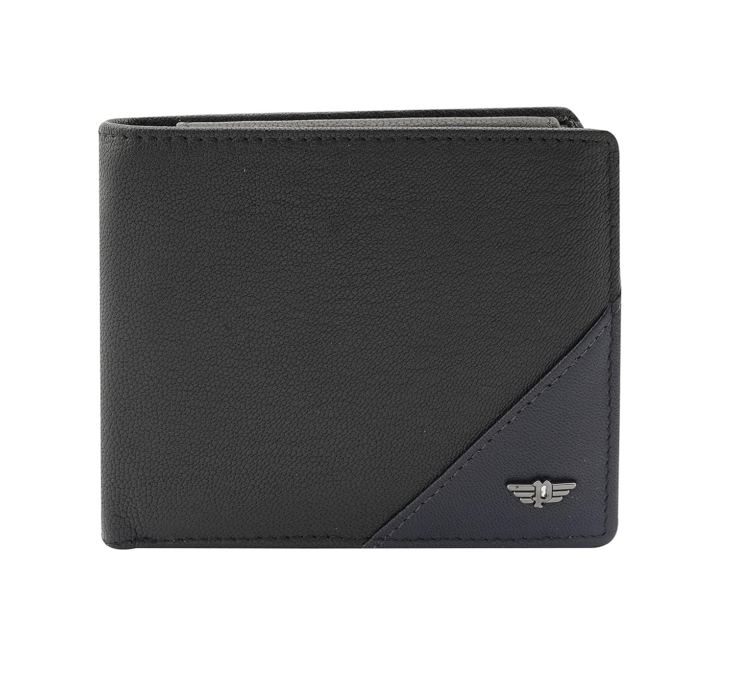 Police Men Navy Black Color Groix Over Flap Coin Leather Wallet