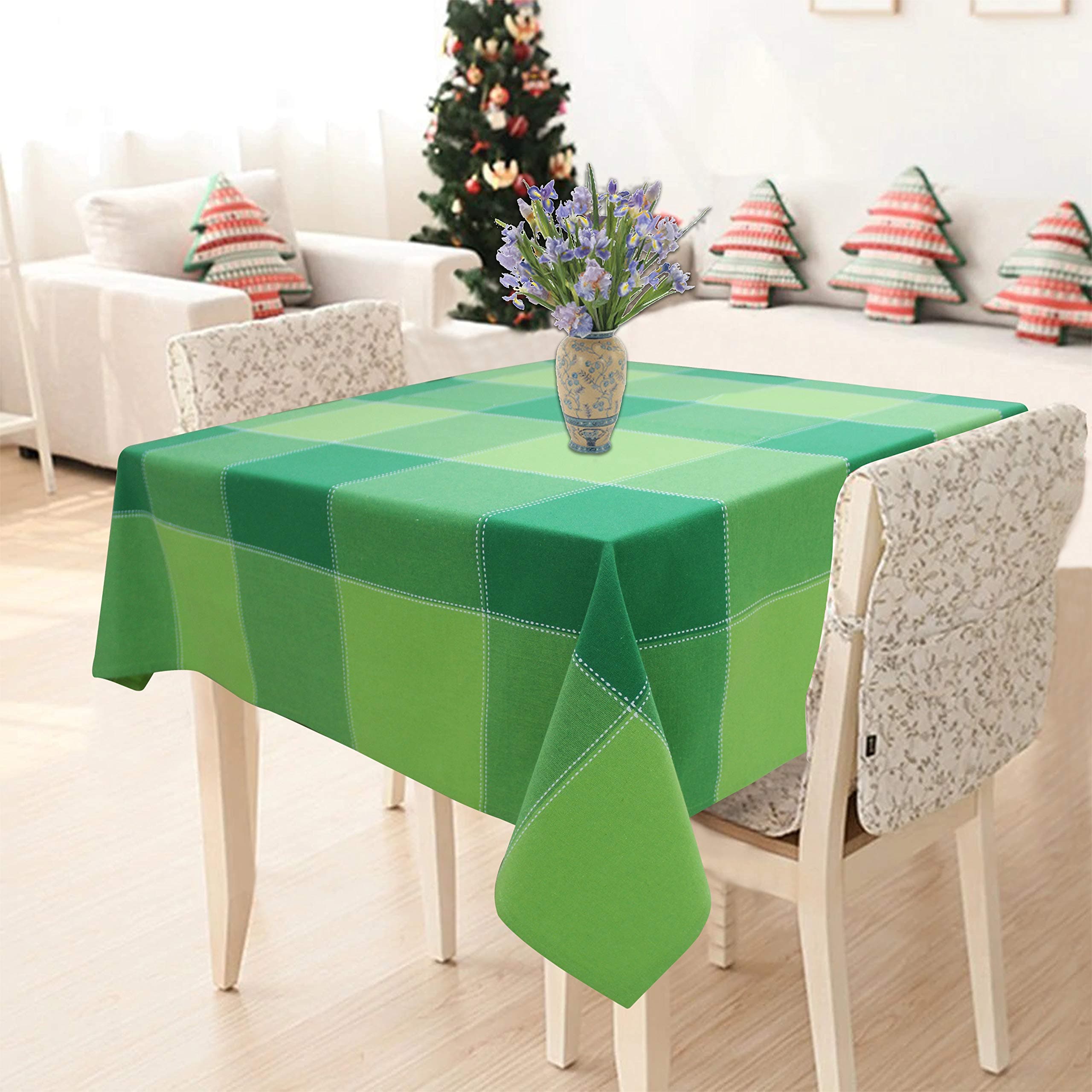 AIRWILL 100% Cotton Square Table Cover for Dining Table | Premium Washable Table Cloth | Soft Durable Fabric for Home Kitchen Restaurant & Coffee Table (Green, 2 Seater)