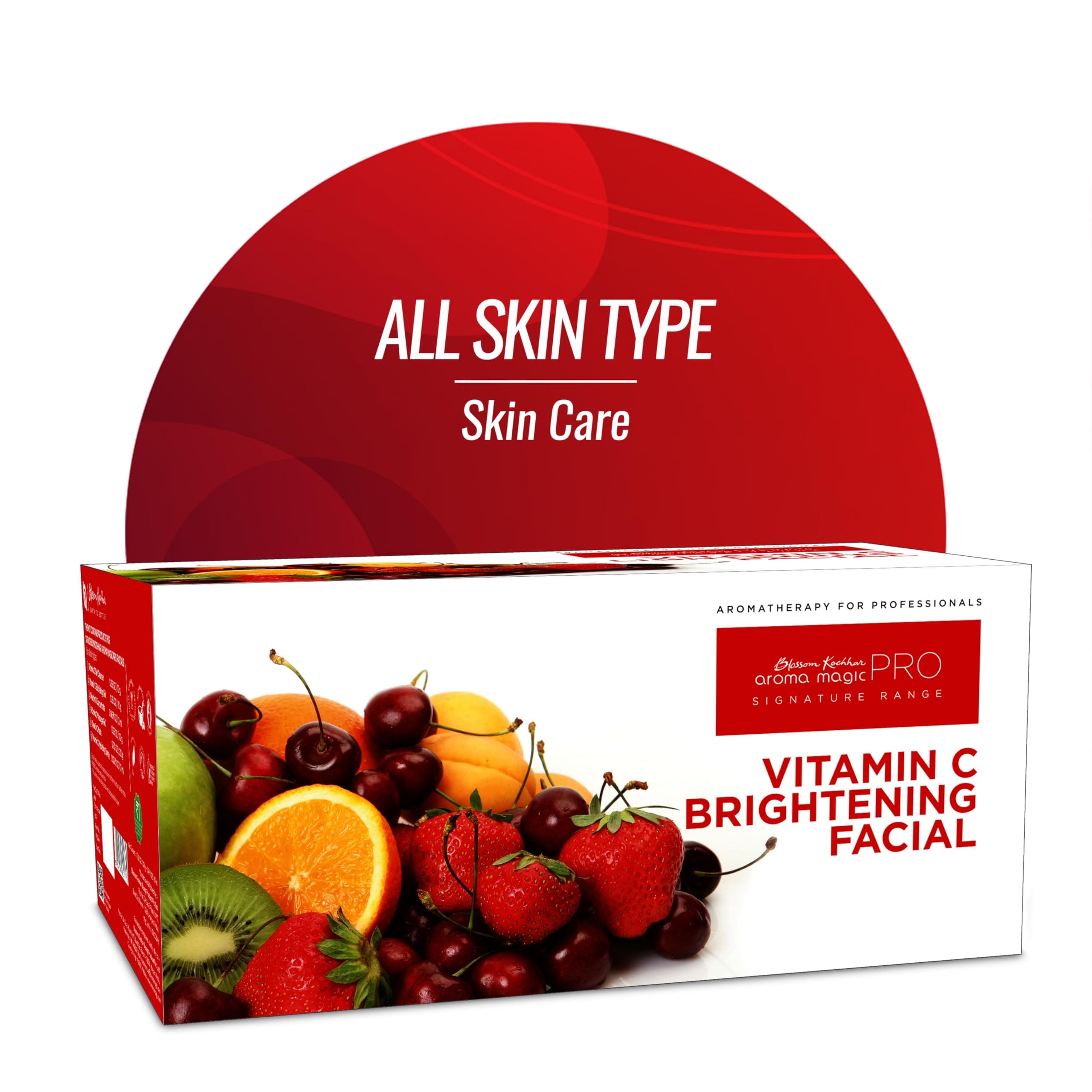 Aroma Magic 6 step Vitamin C Skin Brightening PRO Facial Kit (Signature Range) Exfoliates, Reduce sunburn, Brightens skin | Lemon Essential Oil +Almond Oil + White Ginseng | All Skin | Big Pack of 1