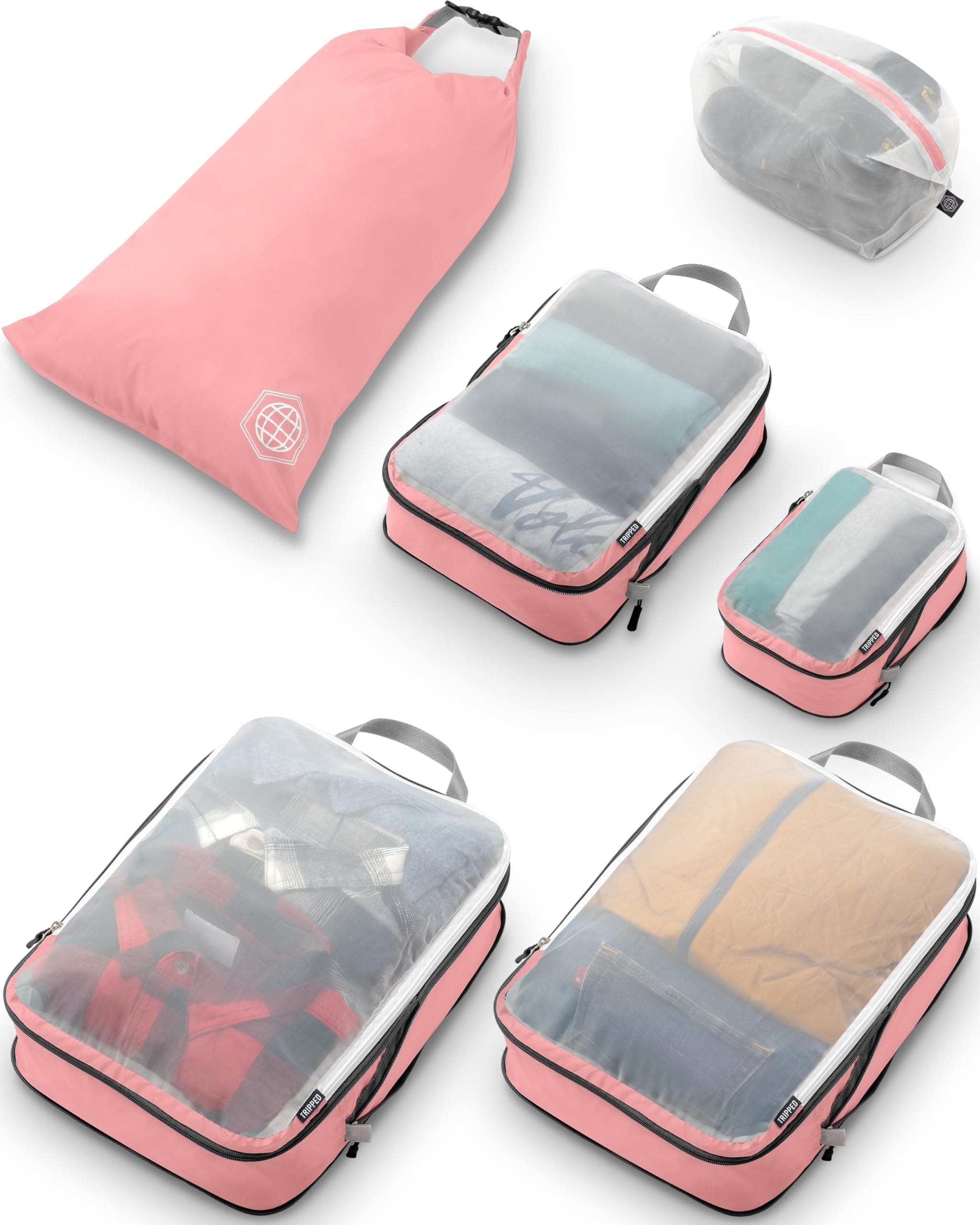 Large Packing Cube Set with See Through Mesh- Compression Packing Cubes Travel Organizers