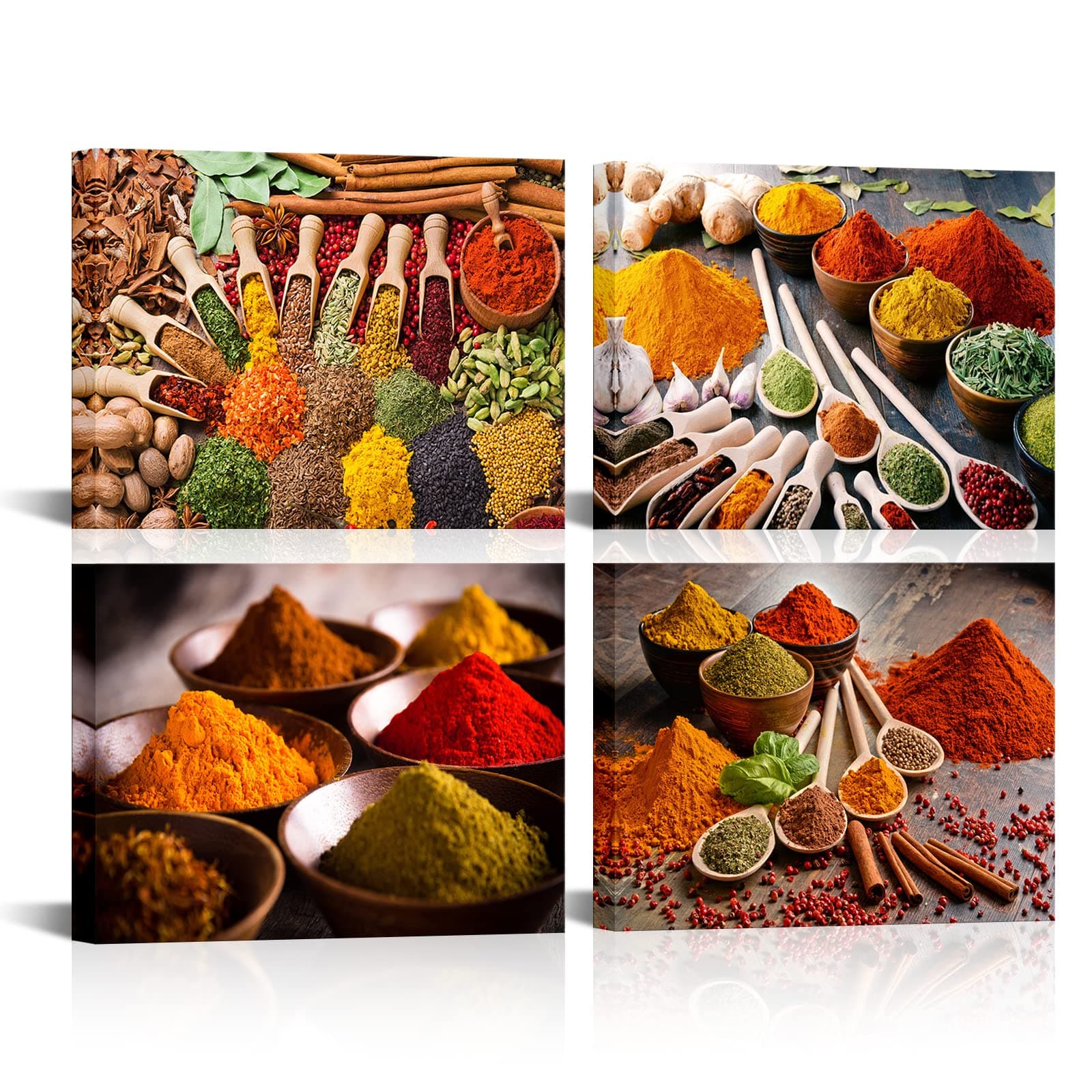 HOMEOART Herbs and Spices Kitchen Decor Pictures Dining Room Food Poster Prints Wall Decor 12"x16"x4 Panels