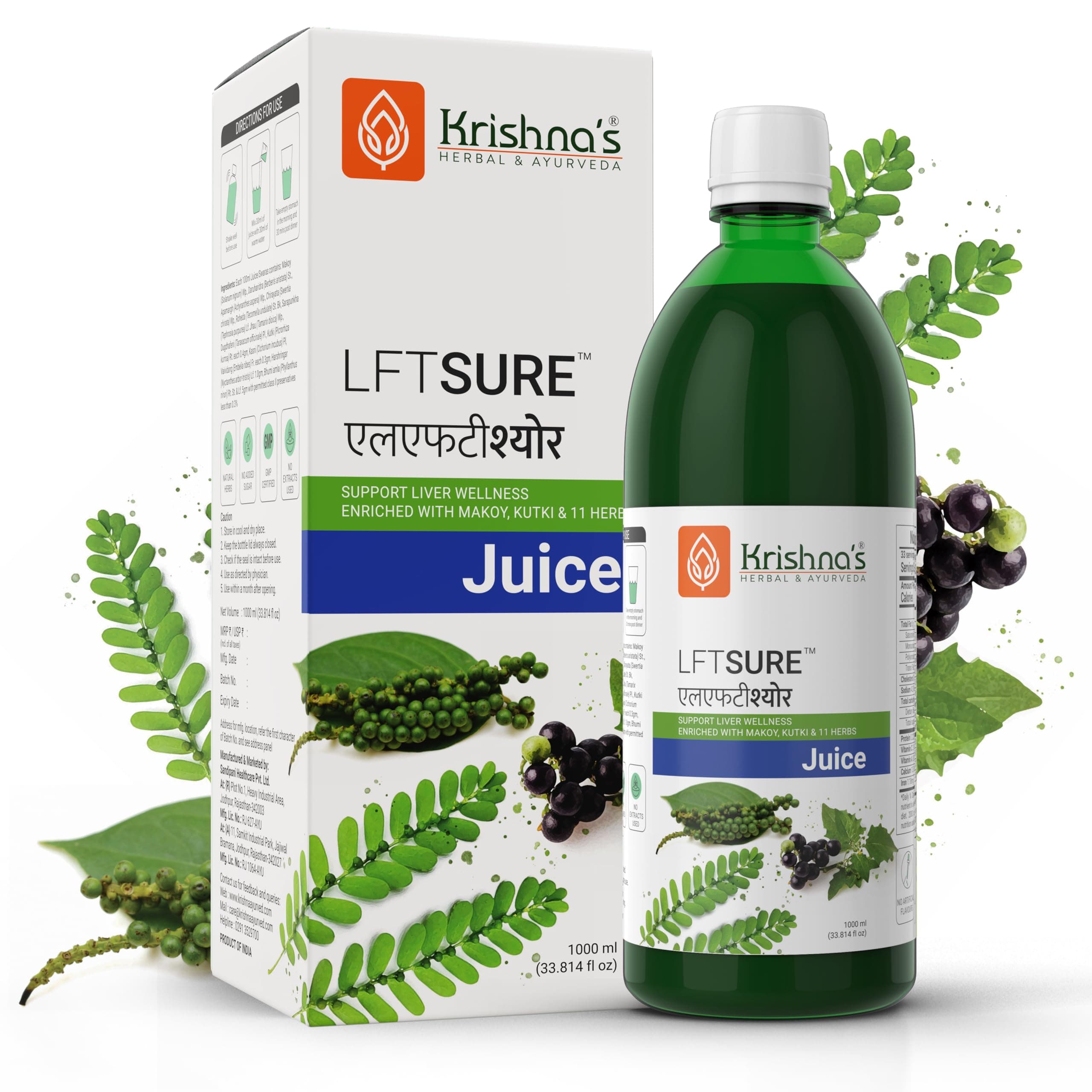 Krishna's LFT Sure Juice – Enriched With 13 herbs - Natural Liver Cleanse & Detox Drink | Supports Liver Health & Digestion - 1000 ml