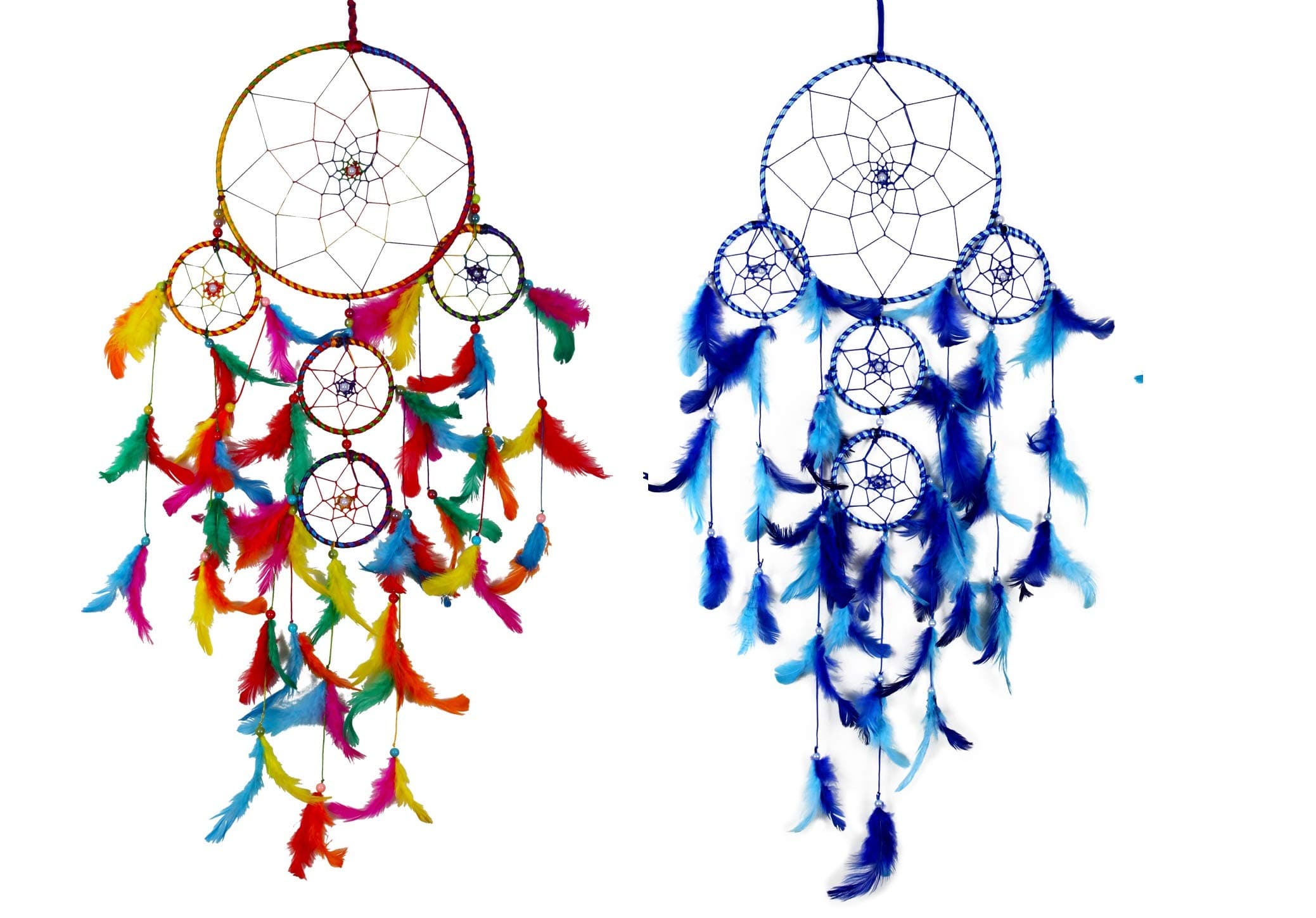 DULI Dream Catcher Combo Ying-Yang Concept Traditional Indian Dreamcatcher Wall Art for Bedrooms, Home Wall, Hanging Design, Wall Decor,Metal, Feathers Dreamcatcher (Big Blue-Big Multi Combo)
