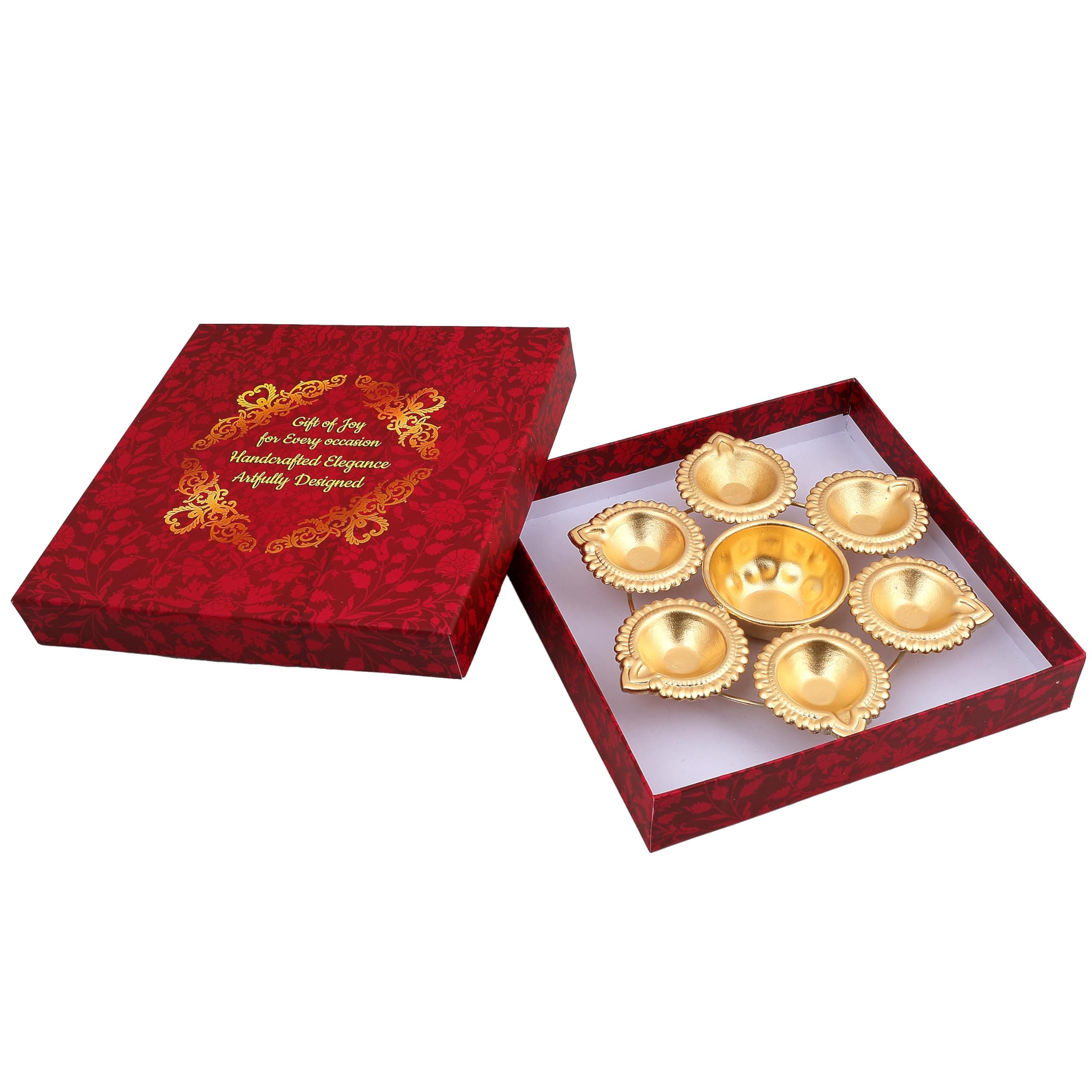 Diya Round Shape Flower Decorative Urli Bowl Handcrafted for Floating Flowers and T Light Candles Home,Office and Table Decor| Diwali Decoration Items (7 Inches) with 6 diyas in Gift box Return Gift