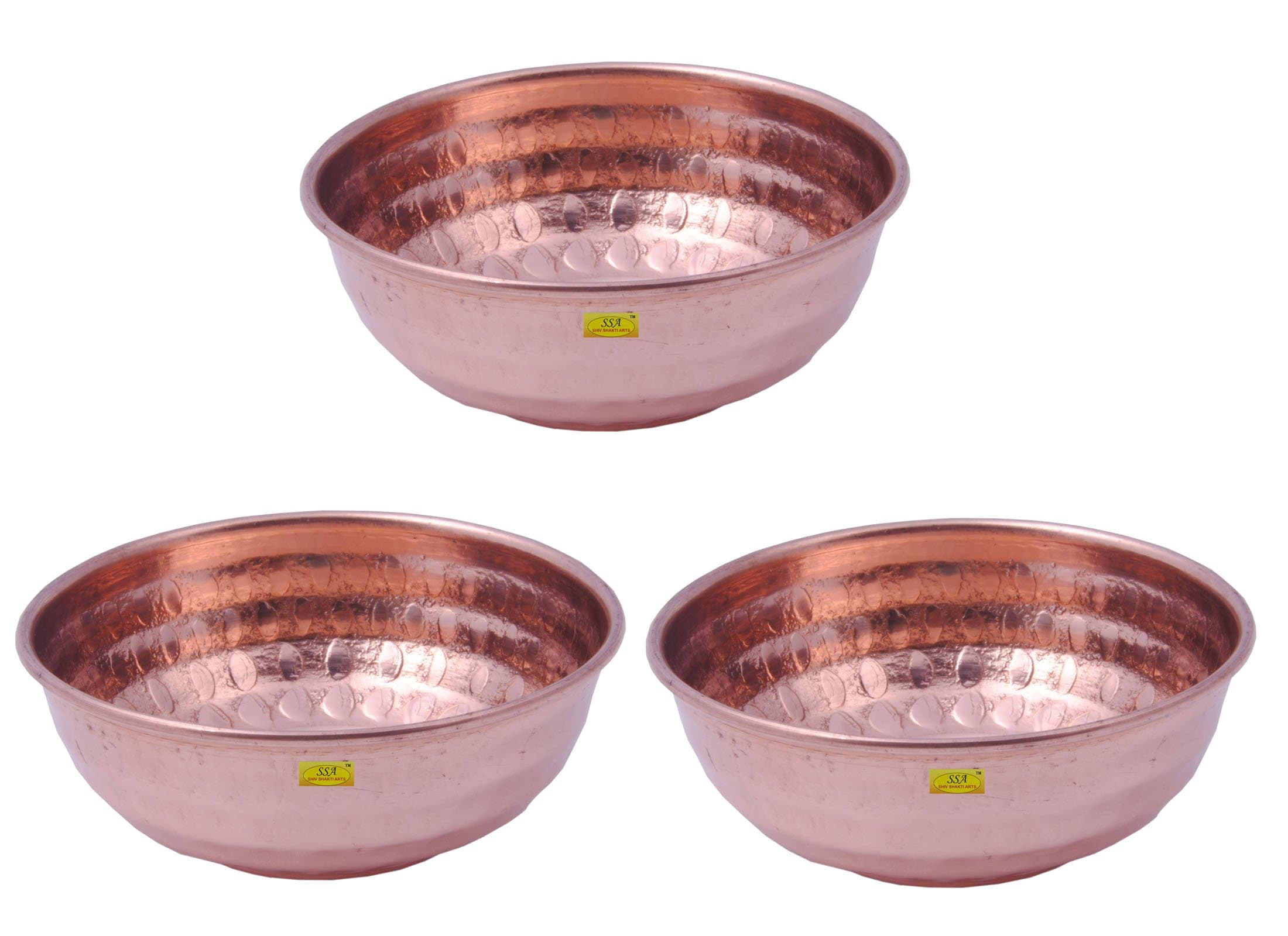 SHIV SHAKTI ARTS Handmade Pure Copper Bowl katori hammered Designed Serving Food Indian Homeware Capacity=125 ml Each::Set of 3 Diwali Gifting, Diwali Gifting Item