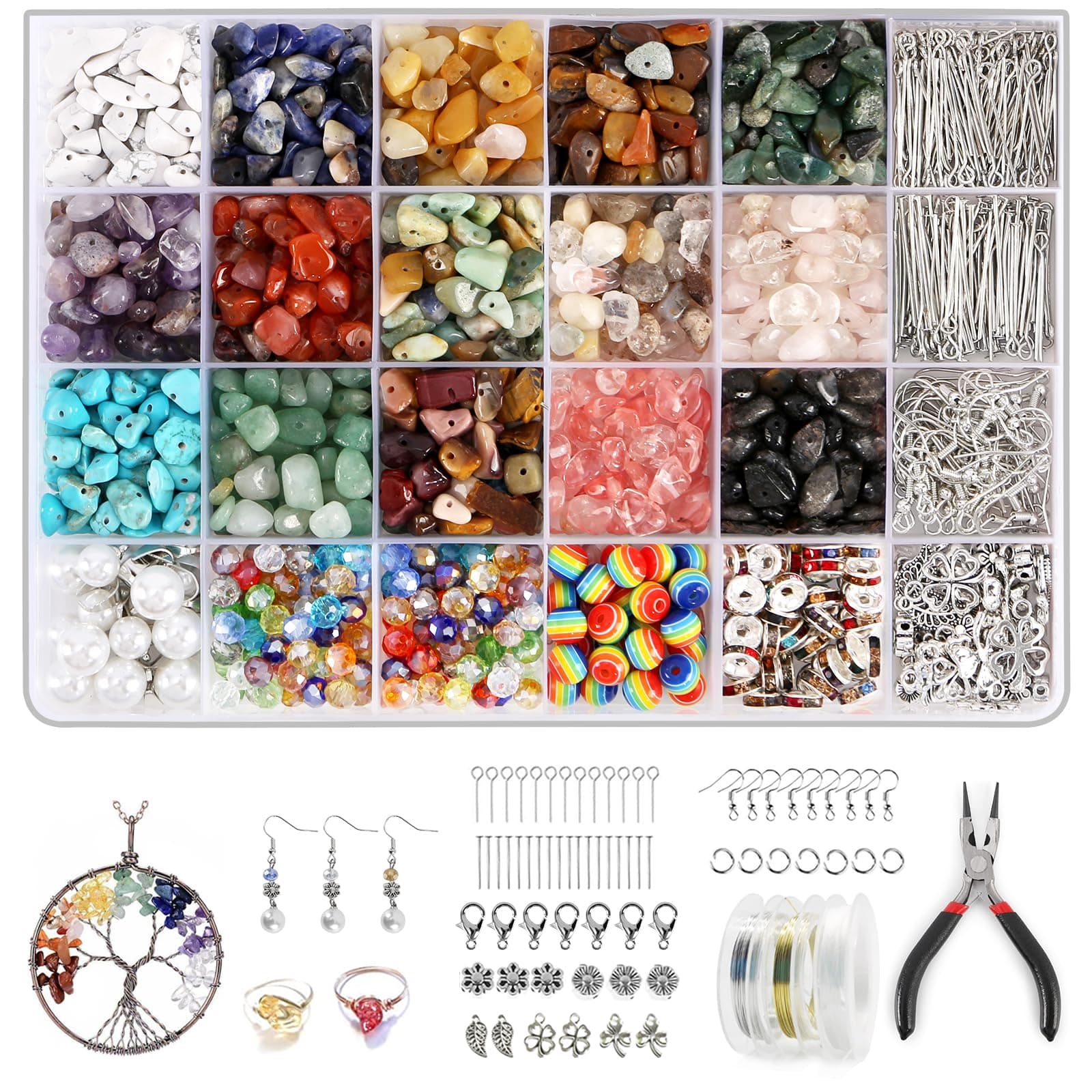 Crystal Beads for Jewelry Making kit, Gemstone Beads Kit for Making Ring Necklace Bracelet Earrings, DIY Jewelry Making Supplies,Suitable for Girls and Adults