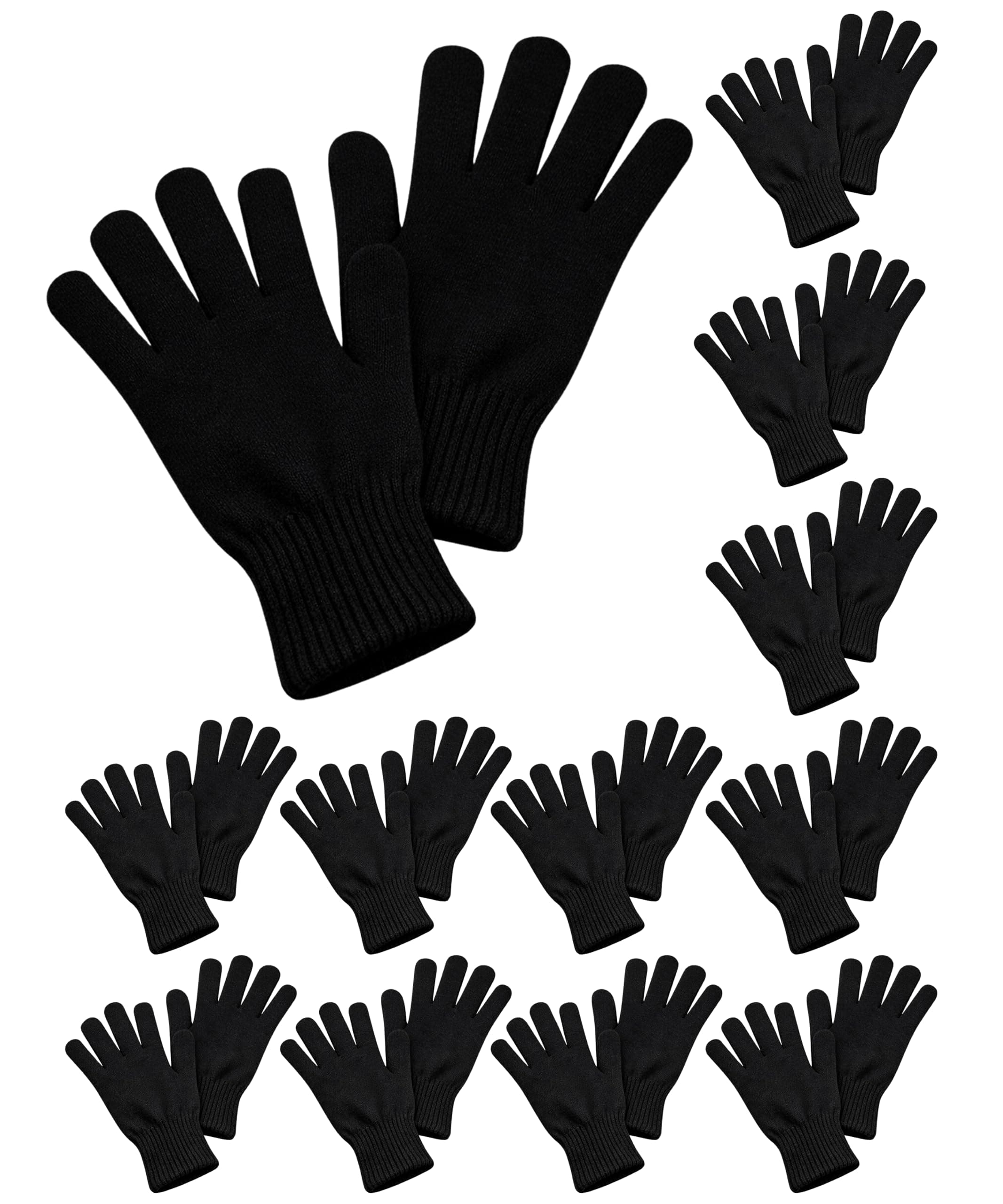 Winter Magic Gloves, 12 Pairs Stretchy Warm Knit Bulk Pack Mens Womens