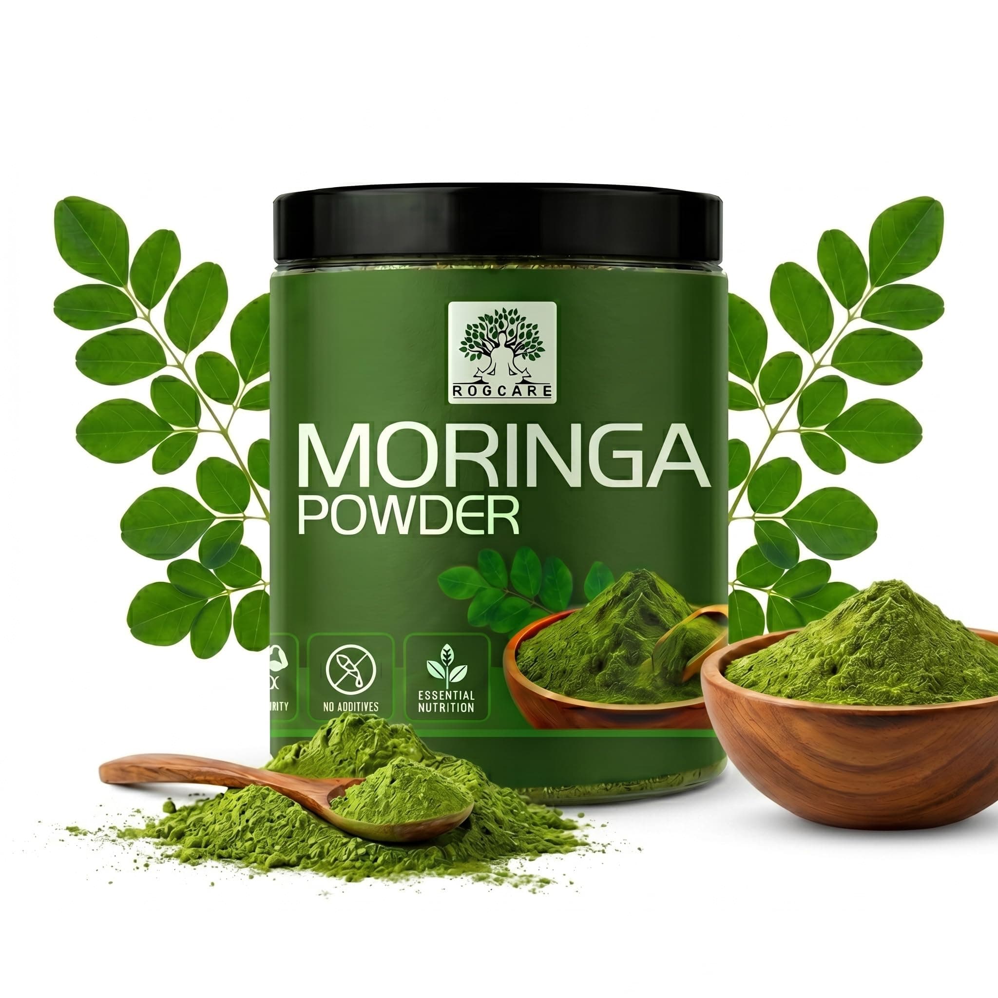 Rogcare Moringa Powder Pure & Organic Drumstick Leaf Superfood | Rich in Vitamins & Minerals | Supports Immunity, Digestion & Energy | No Added Colors or Preservatives | Farm-Grown