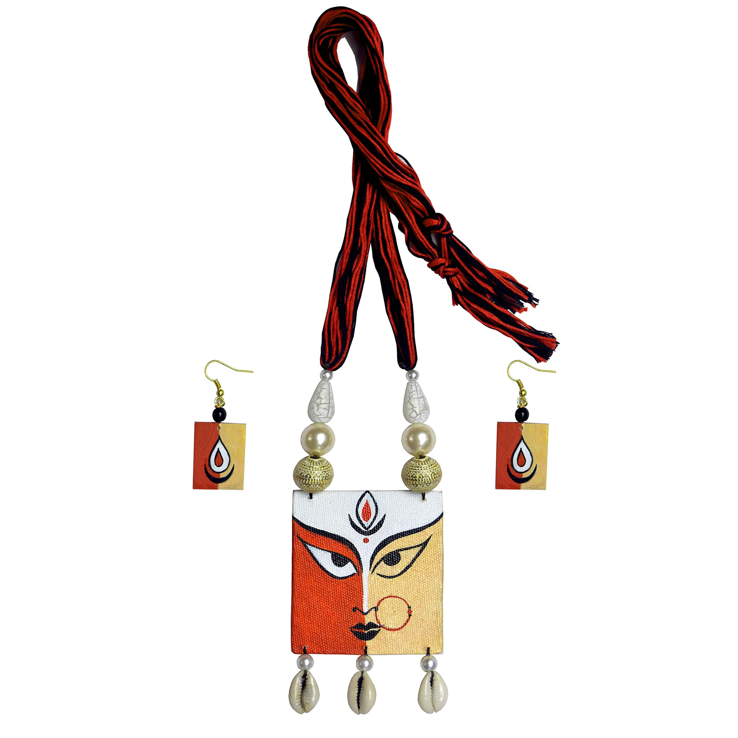 Karukala Canvas Painting Durga Fully Handcrafted Necklace and Ear Ring Set Jewellery for Women and Girls (Color Multi,Size:Free)