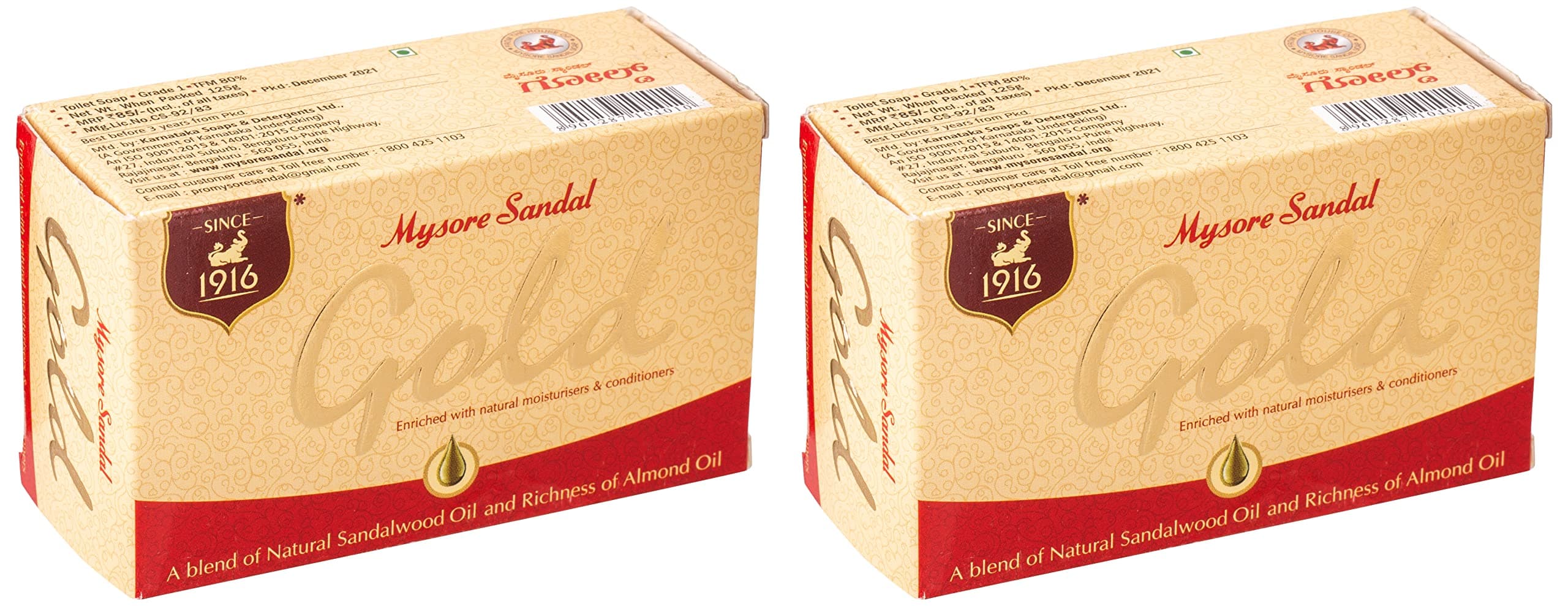 Mysore Sandal Gold Soap, 125 g (Pack of 2)