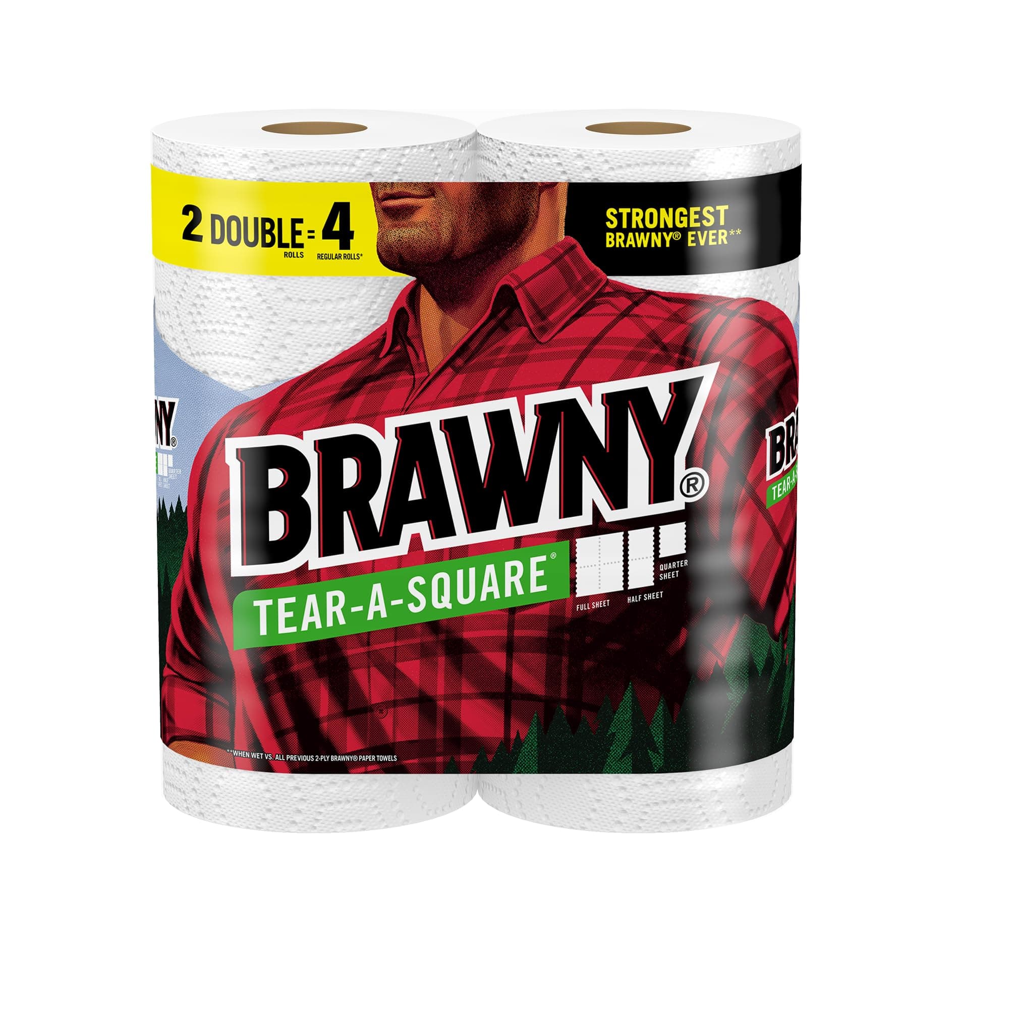 BrawnyÃ‚® Tear-A-SquareÃ‚® Paper Towels, 2 Double Rolls = 4 Regular Rolls