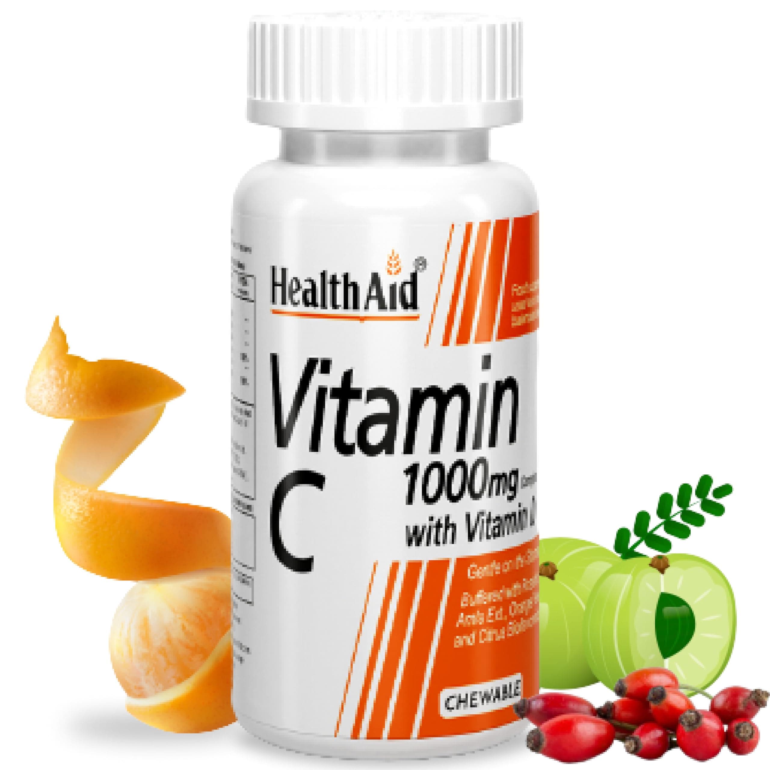 Health Aid Healthaid Vitamin C Complex With Vitamin Vegetarian Chewable TabletsIRosehip,Amla,Orange Peel Extract&Citrus BioflavonoidsIFight Off Infection,Immunity Booster,Antioxidant&Skin Care