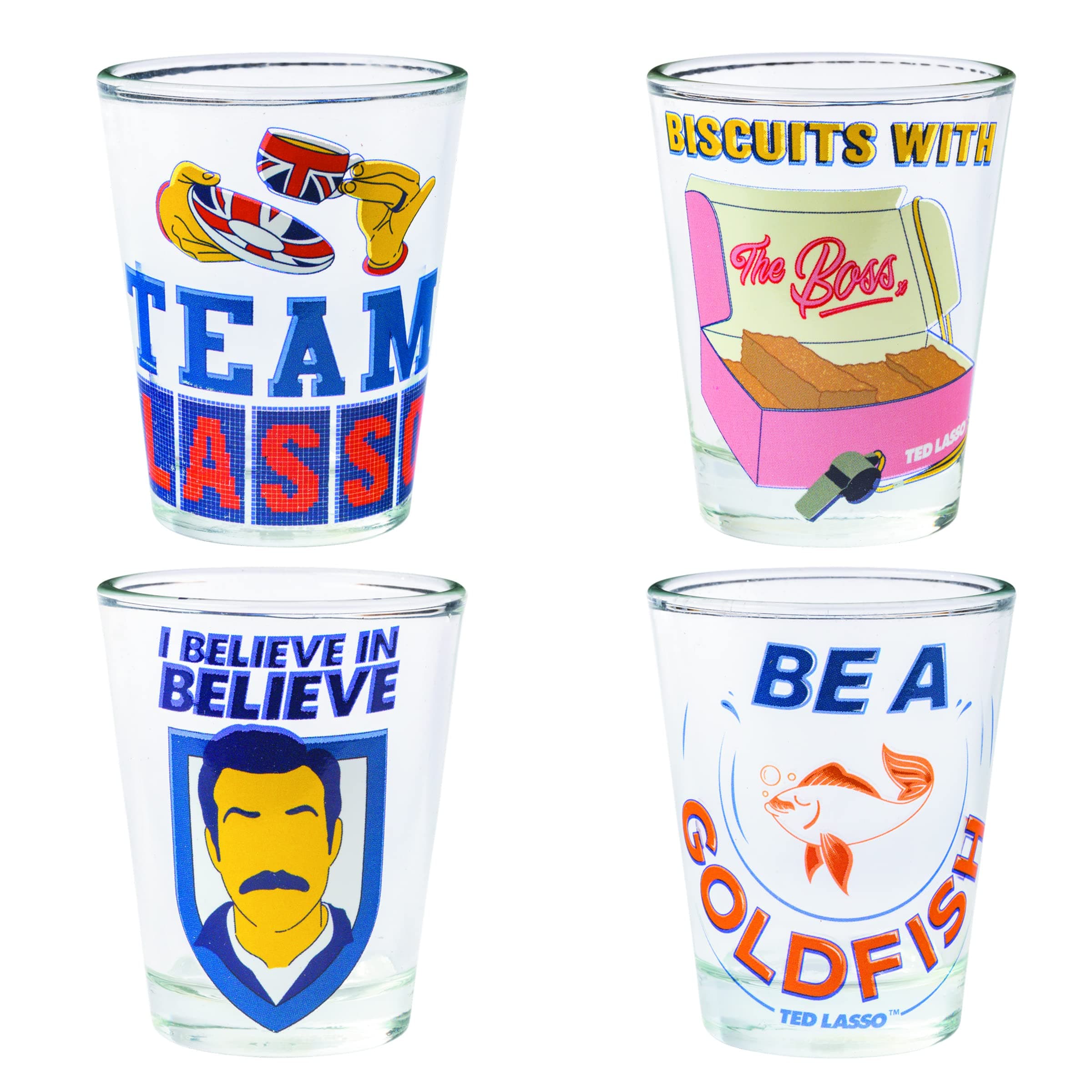 Silver Buffalo Ted Lasso Quotes 4-Pack Mini Glass Set, 1.5 Ounces