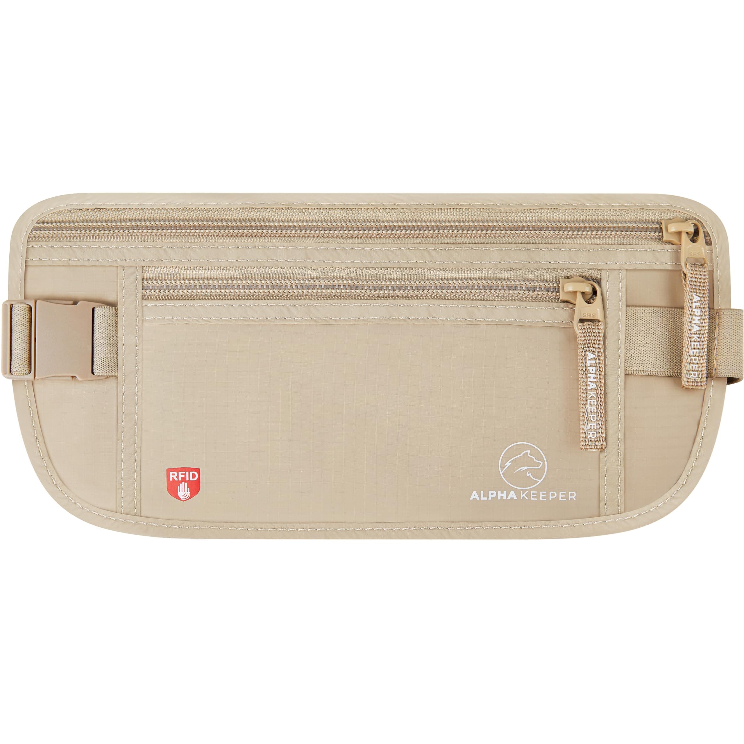 Money Belt For Travel with 1x Passport and 6x Credit Card Protector RFID Sleeves Beige (RFID Blocking)