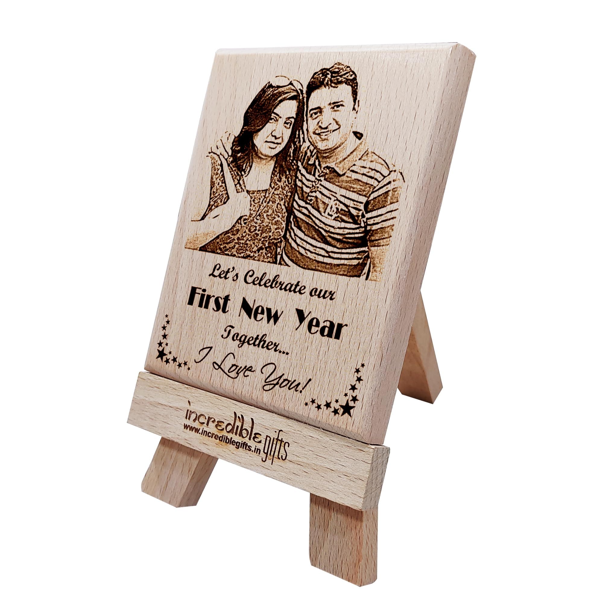First New Year Gift - Engraved Wooden Photo Plaque
