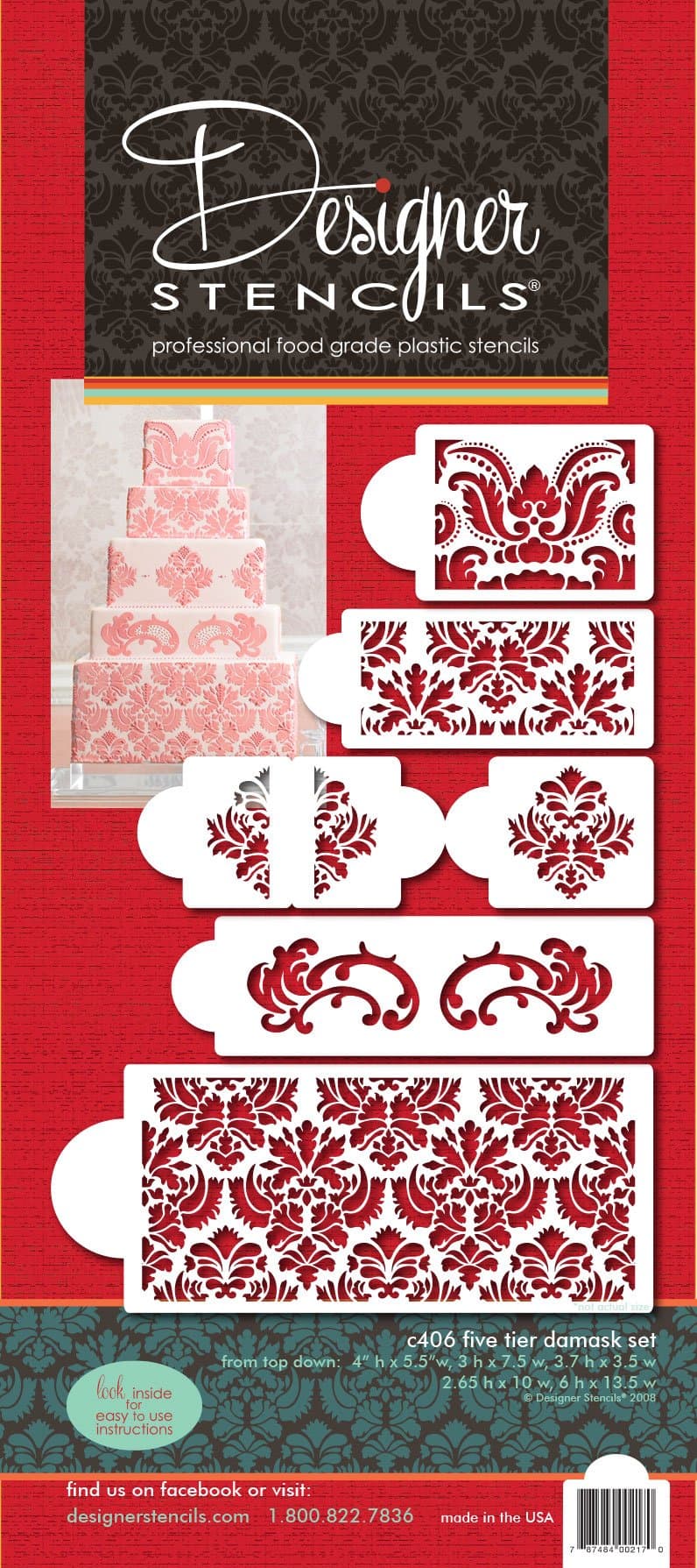 Designer Stencils C406 Martha Stewart's Damask Cake 5-Tier Cake Stencil Set, Beige/Semi-Transparent