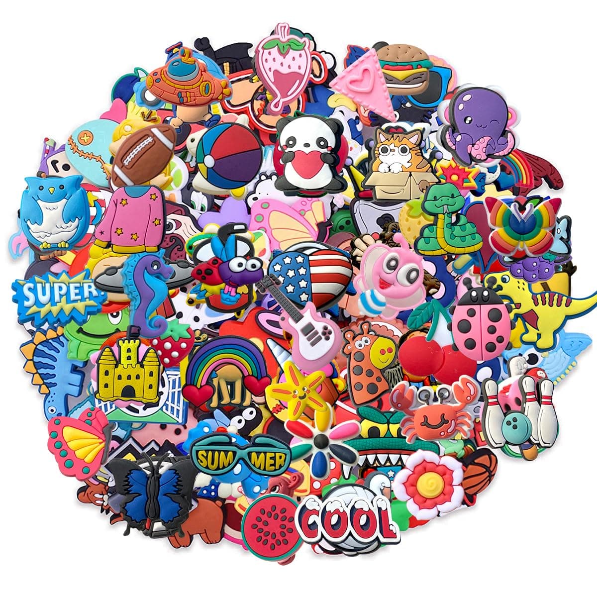Lot of 20,50,100pcs Random PVC Different Shoe Charms for Shoe Decoration Wristband Bracelet Party Gifts