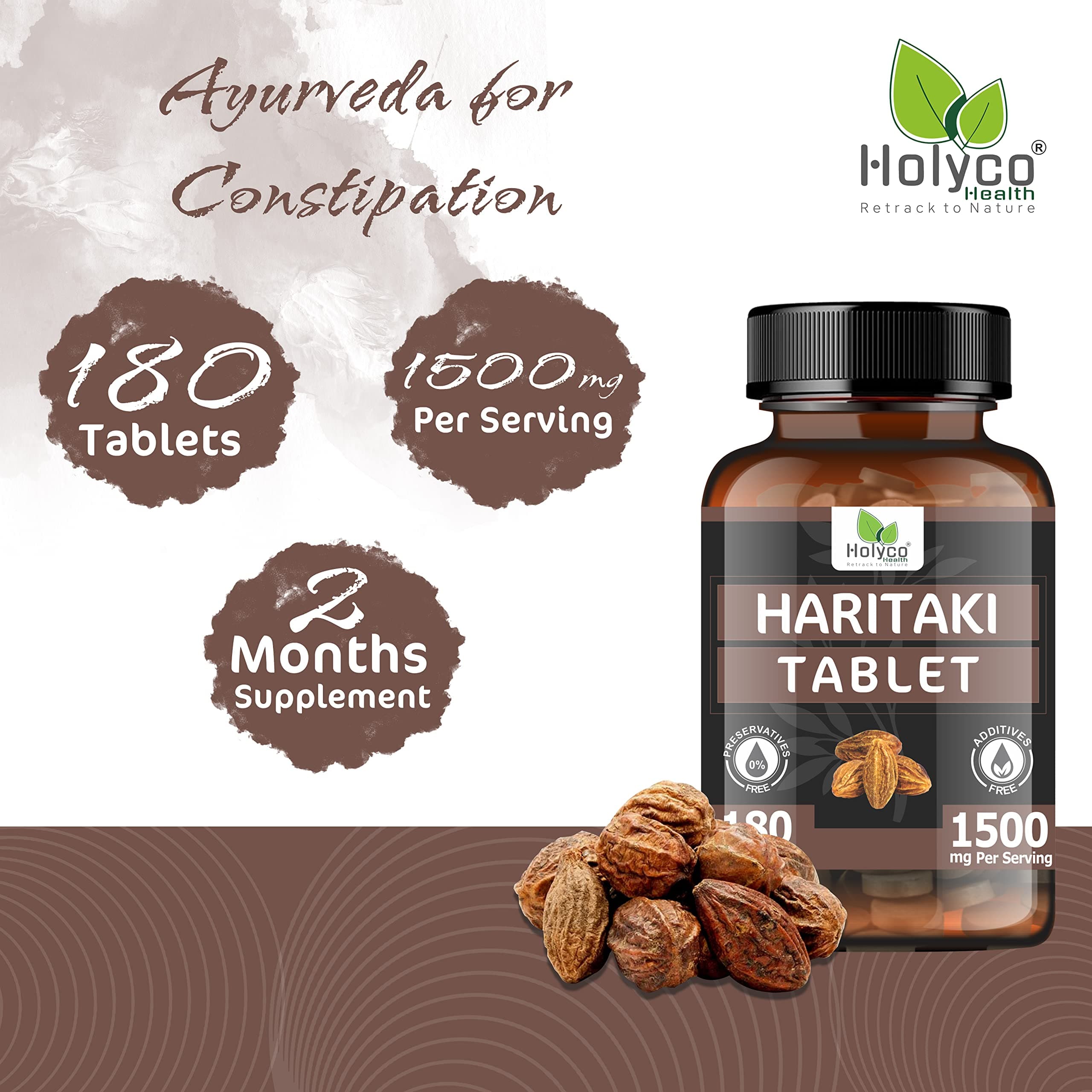 Haritaki Tablet -180 Tablets (Pack of 2) | Known as Harde, Harad, Kadukkai, Himaj tablets | Natural, No Additives and Preservatives