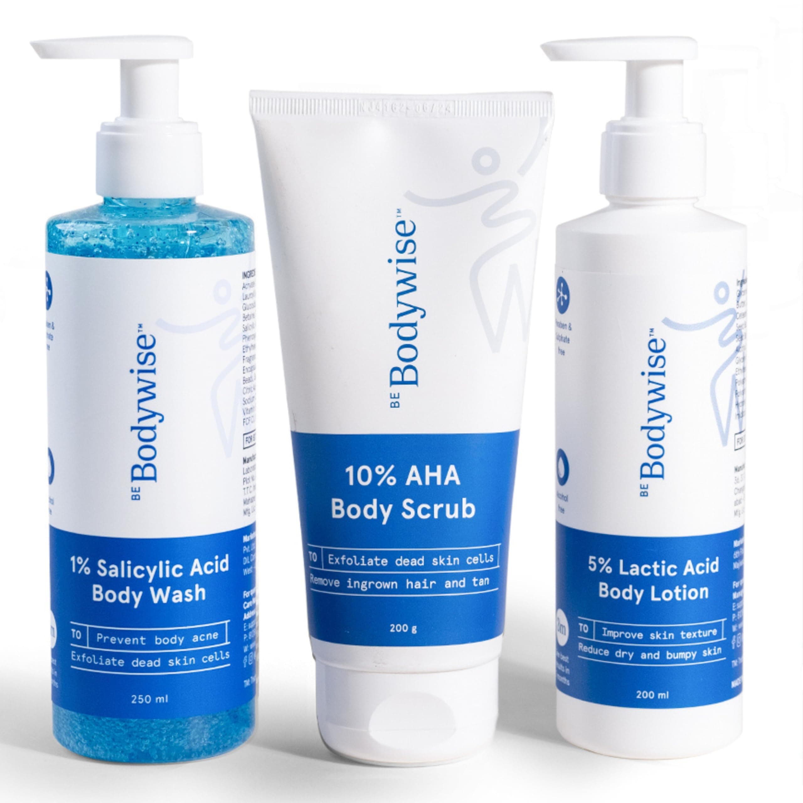 Be Bodywise Strawberry Skin Pack | With 1% SA Body Wash, 5% Lactic Acid Body Lotion & 10% AHA Scrub | Exfoliates, Reduces Body Acne, Strawberry Skin & Uneven Texture | 650ml