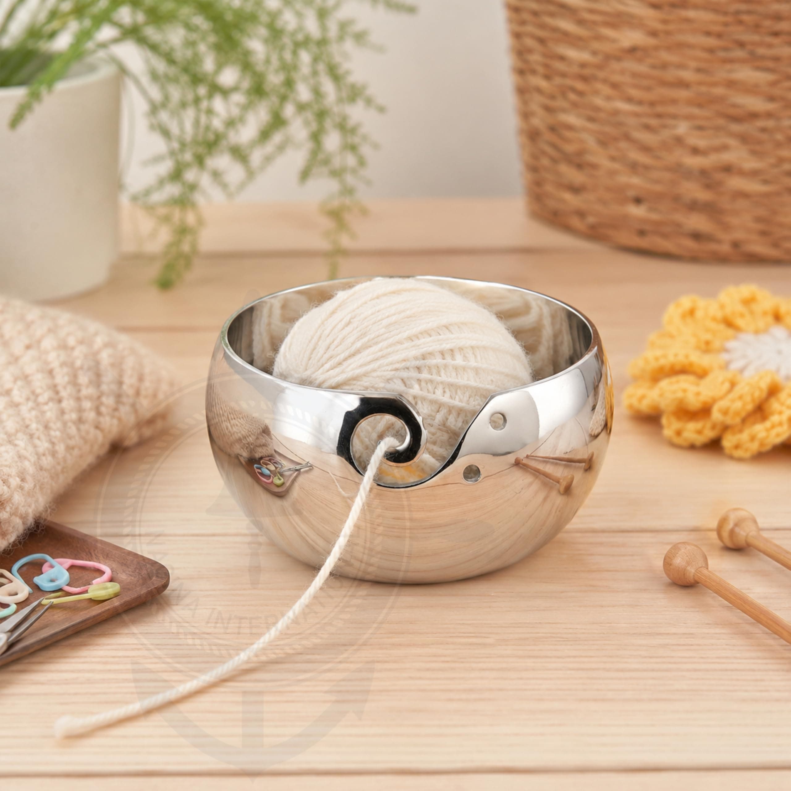 Nagina International Opulent Silversmith Unbreakable Aluminum Metal Yarn Storage Bowl Nickel Plated for Skeins Hanks & Balls Knitting & Crochet Notions Large