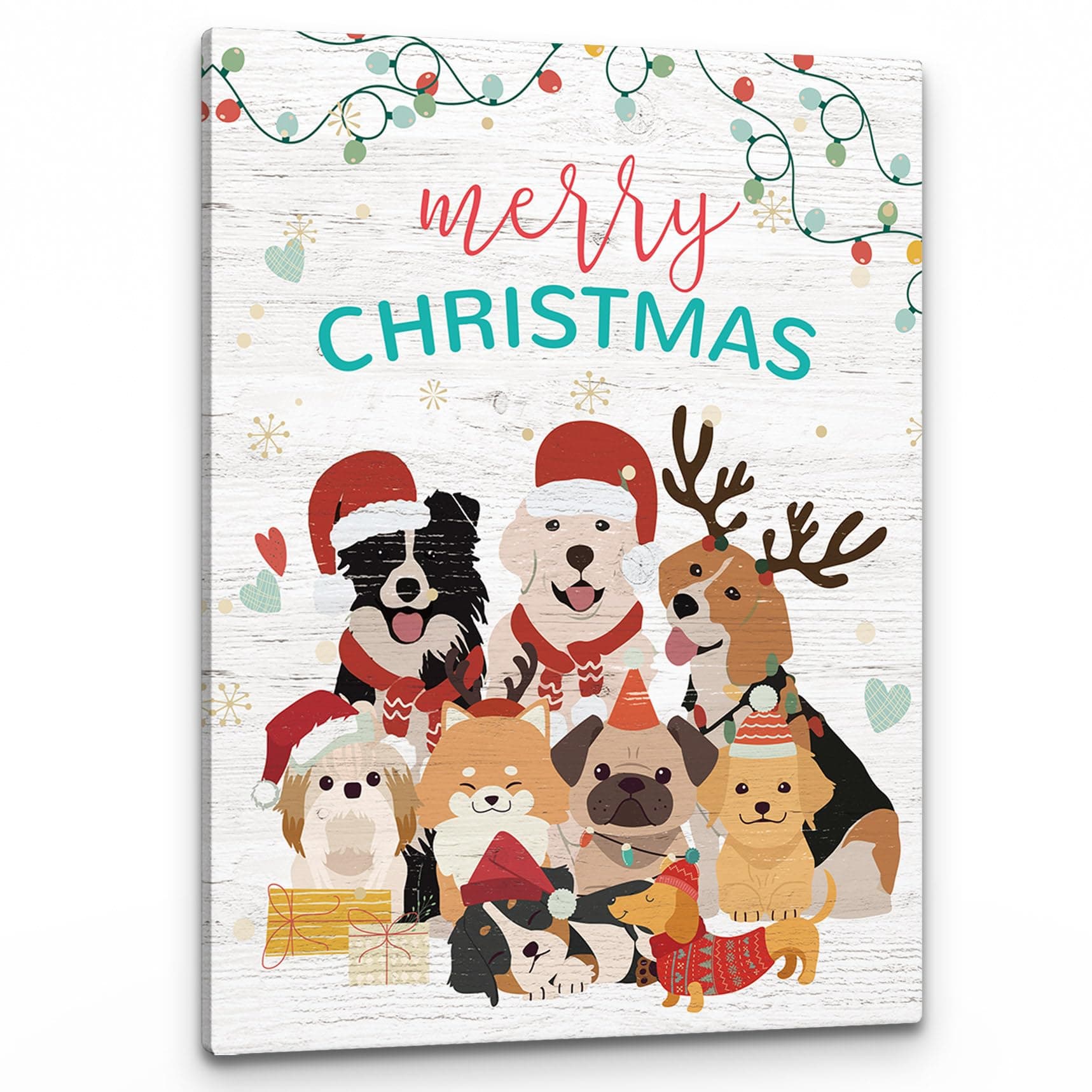 PHAMTE Christmas Wall Art, Dog Christmas Gifts, 11''x14'' Framed Canvas Print, Multi-purpose Room Decor