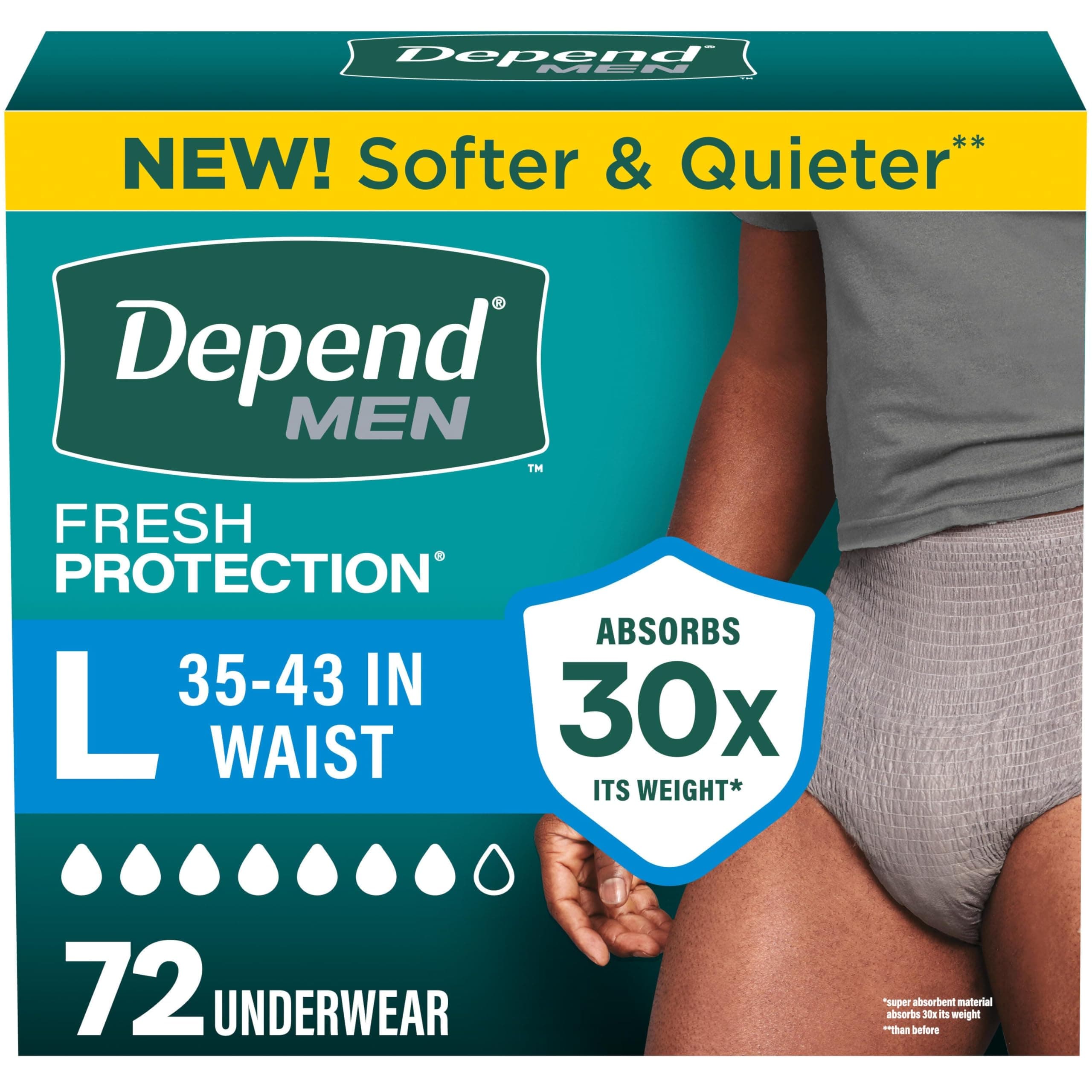 Depend FIT-Flex Incontinence Underwear for Men, Maximum Absorbency, Grey, Large, 72 Count