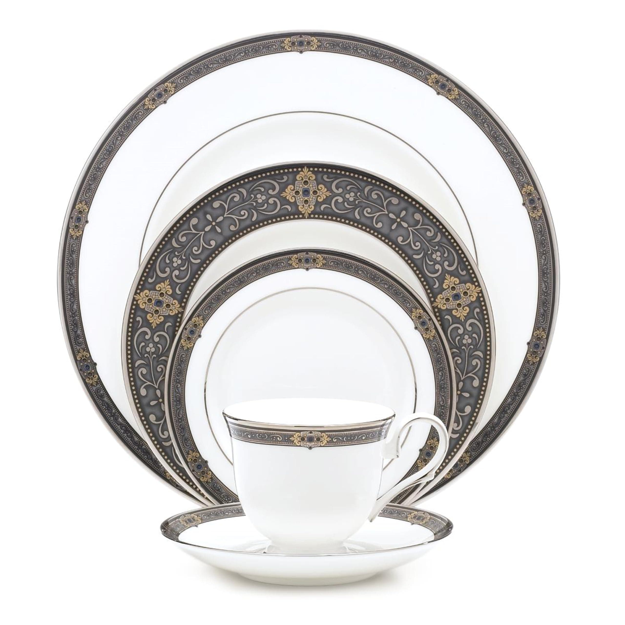 5-Piece Place Setting, Lenox Vintage Jewel Fine Dinnerware : Lenox Vintage Jewel Platinum-Banded Bone China 5-Piece Place Setting, Service for 1