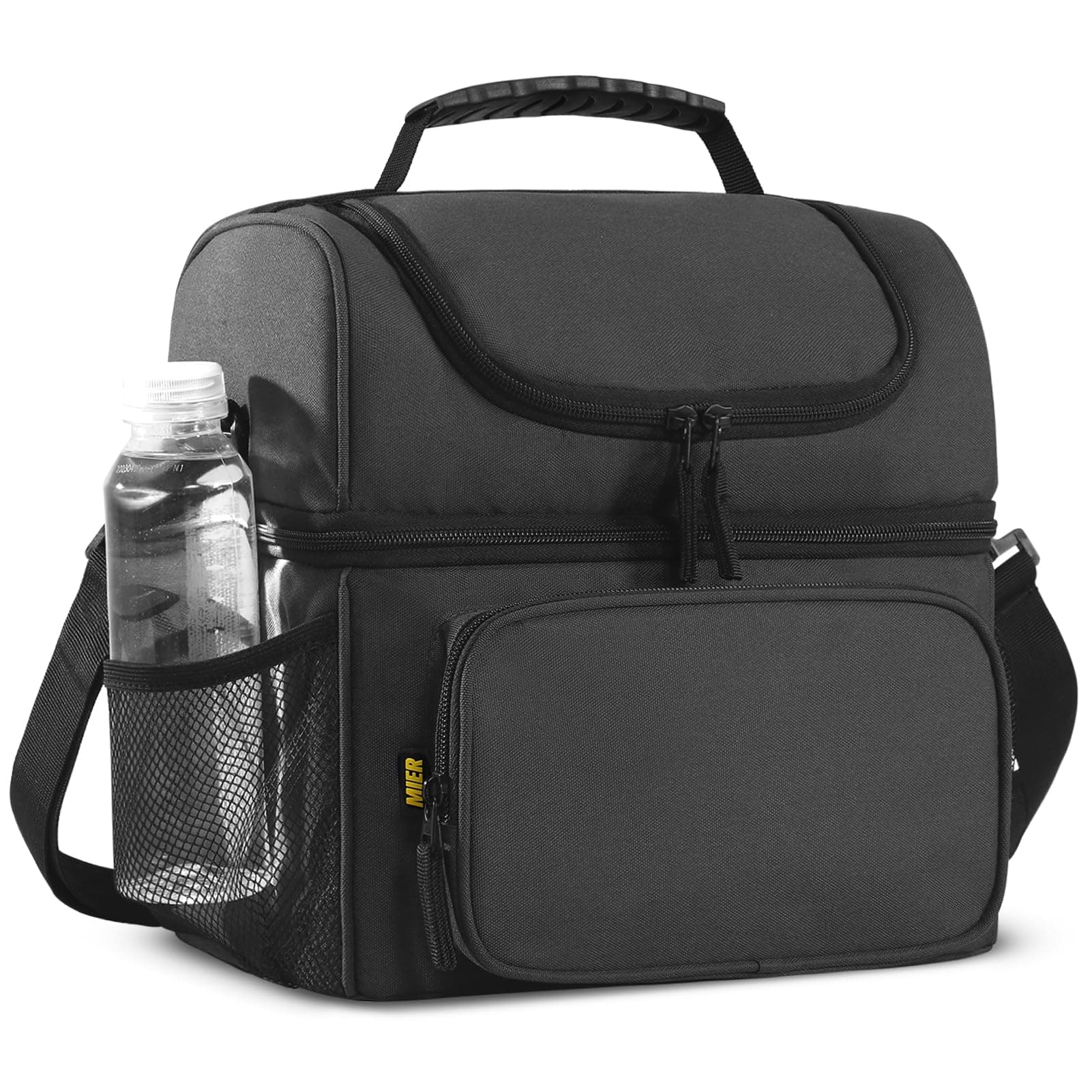 MIER Mens Insulated Lunch Box, Dual Compartment Large Lunch Bag Coolers with Shoulder Strap for Men Women Adult to Office Work, Picnic, Travel, Outdoors, Dark Gray