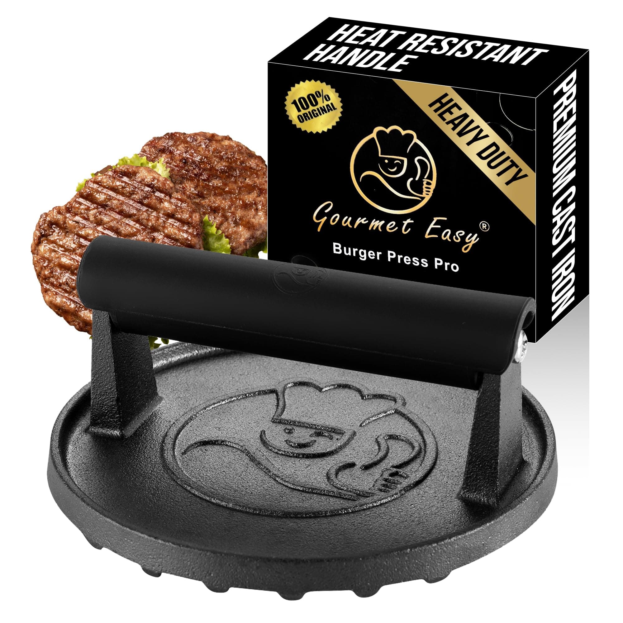 Burger Press - Heavy Duty Smash Burger Press w/Heat Resistant Handle - Sandwich Press, Burger Smasher, Hamburger Press - Bacon Press & Meat Press for Griddle - Great BBQ Grill Accessories