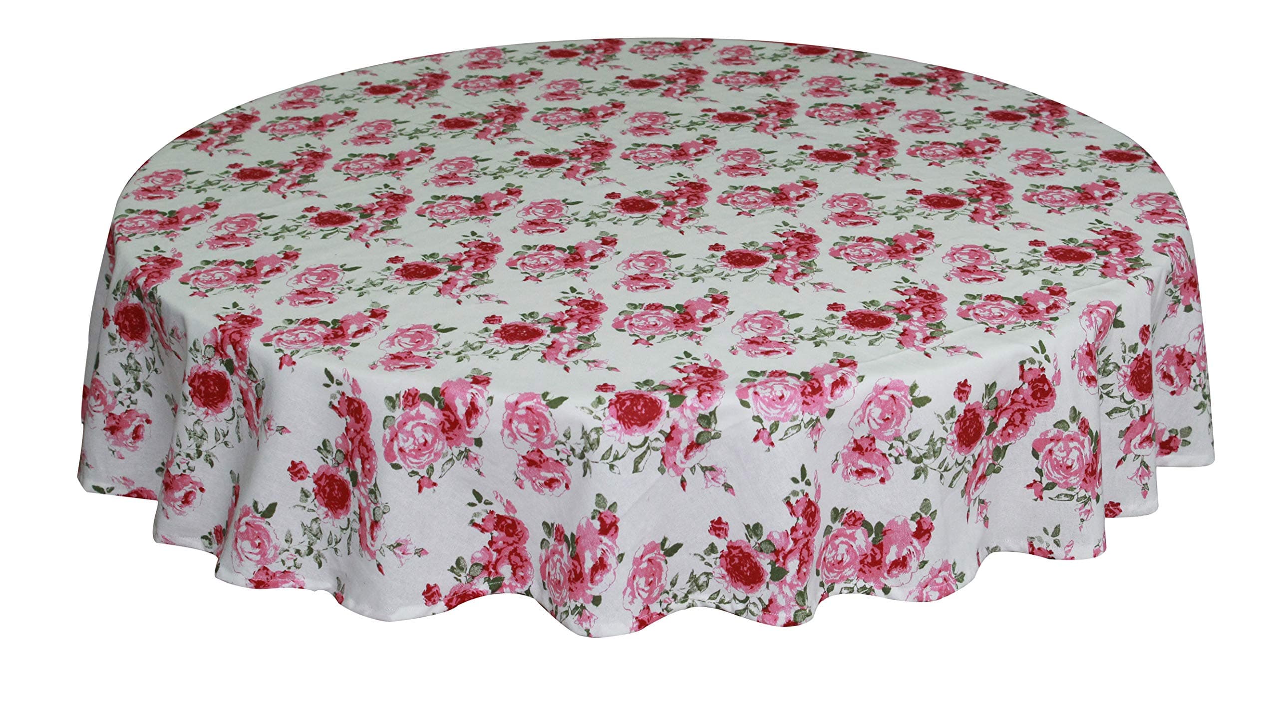 Oasis Home Collection Cotton Printed Round Table Cloth - (T Rose, White, Pack of 1) - 6 Seater
