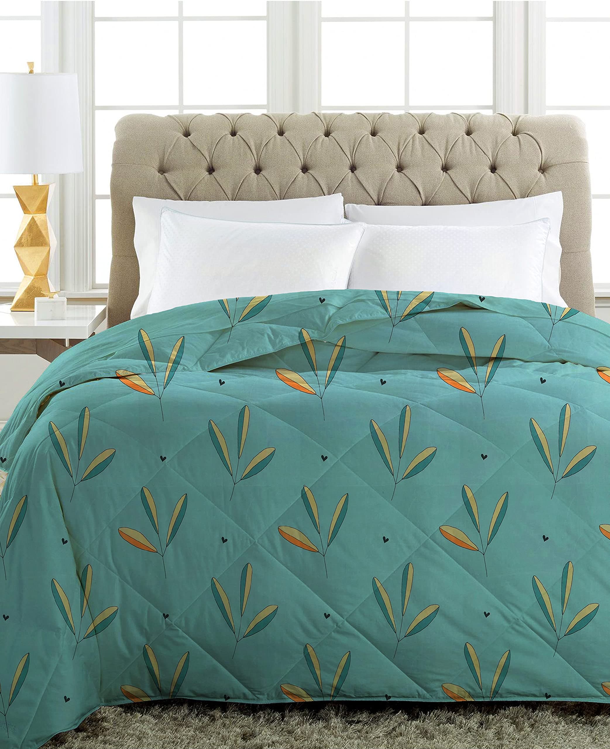 BSB HOME 220 GSM Reversible Microfiber AC Comforter/Duvets for Mild Winter | All Season King Size 3 Layered Quilted Blanket for Double Bed (220 cm x 240 cm, Floral, Mint Green)