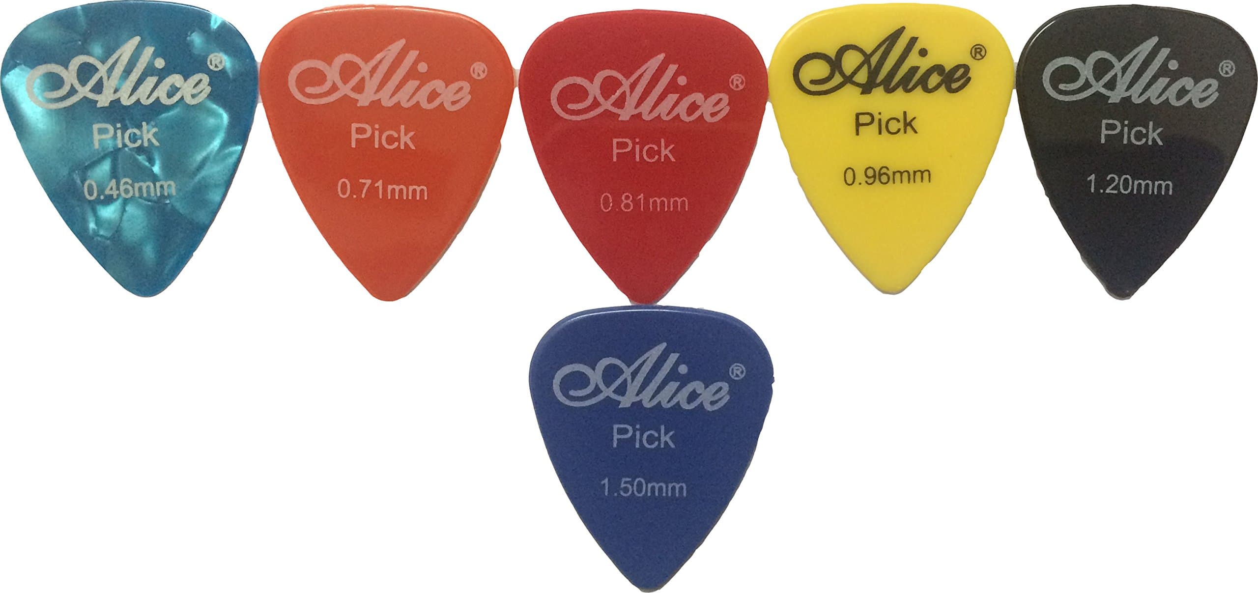 Alice Guitar Plectrums Pick Set (6 Pieces) | Multi-Thickness 0.46mm–1.50mm | Celluloid & ABS Picks | For Acoustic & Electric Guitar | Colours Random