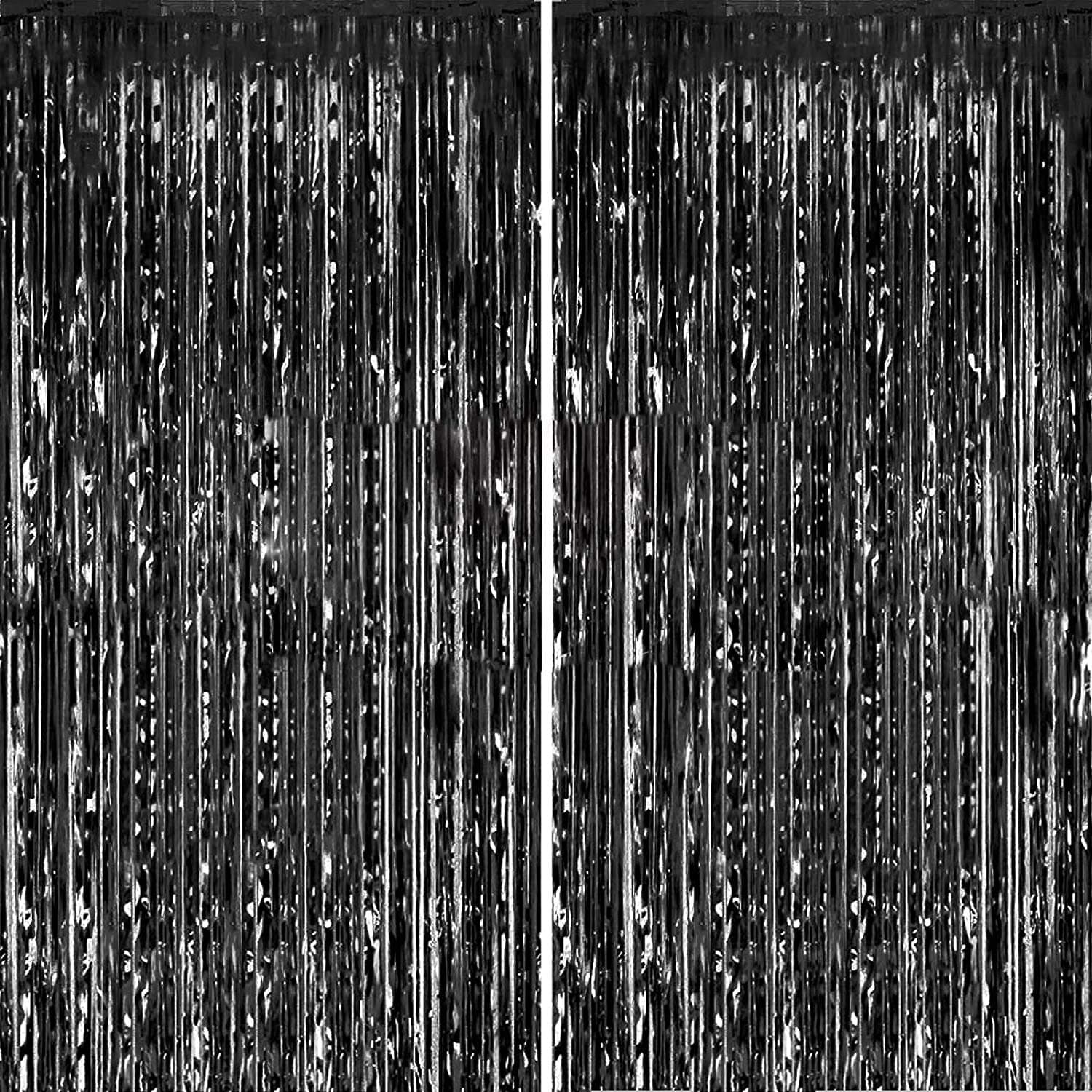 FancyDressWale 3.0 ft x 6.0 ft Metallic Tinsel Foil Fringe Curtains for Party Photo Backdrop Wedding Birthday Decor (3 Pack, Navy Blue)
