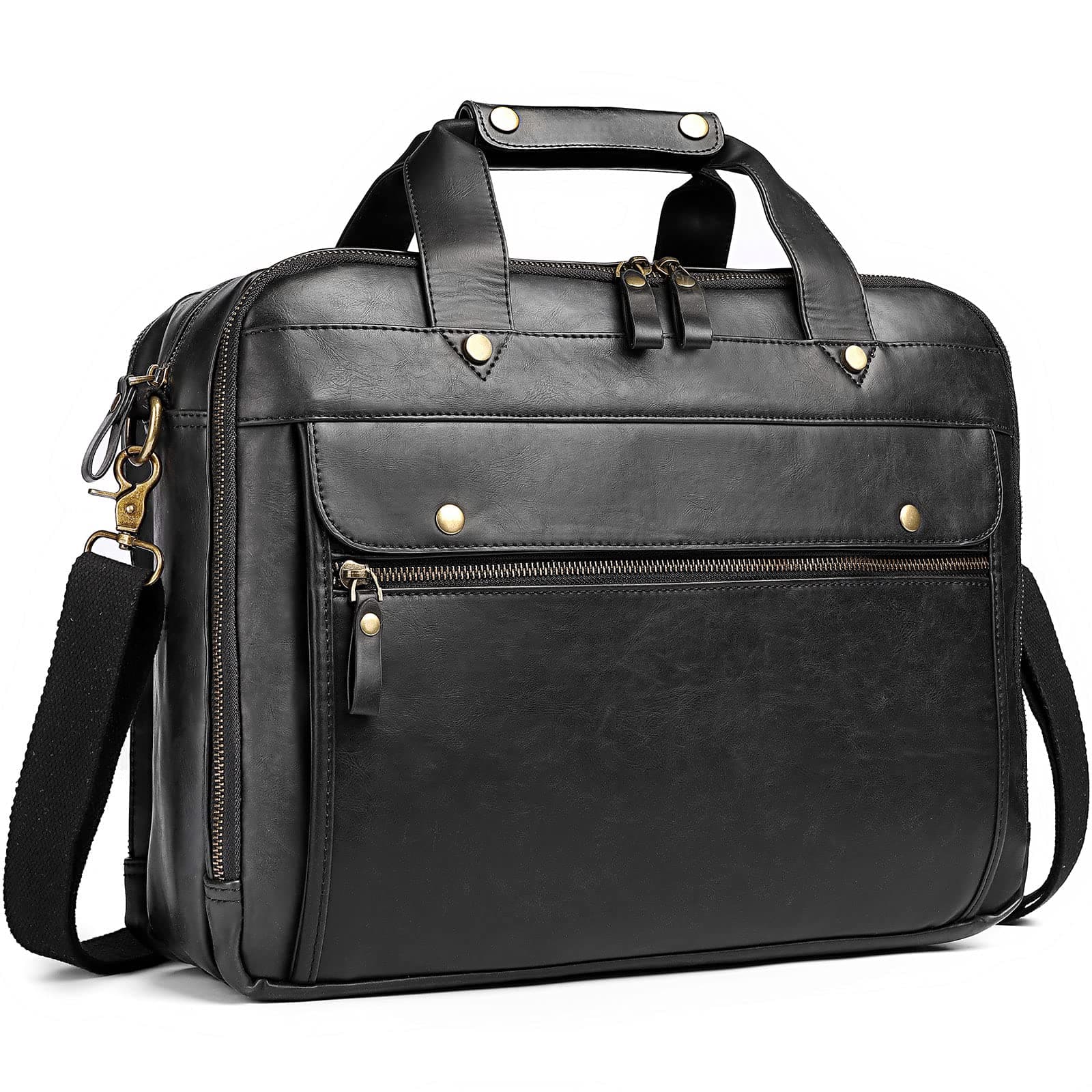 Leather Briefcase for Men Computer Bag Laptop Bag Waterproof Retro Business Travel Messenger Bag Large Tote 15.6 Inch Brown