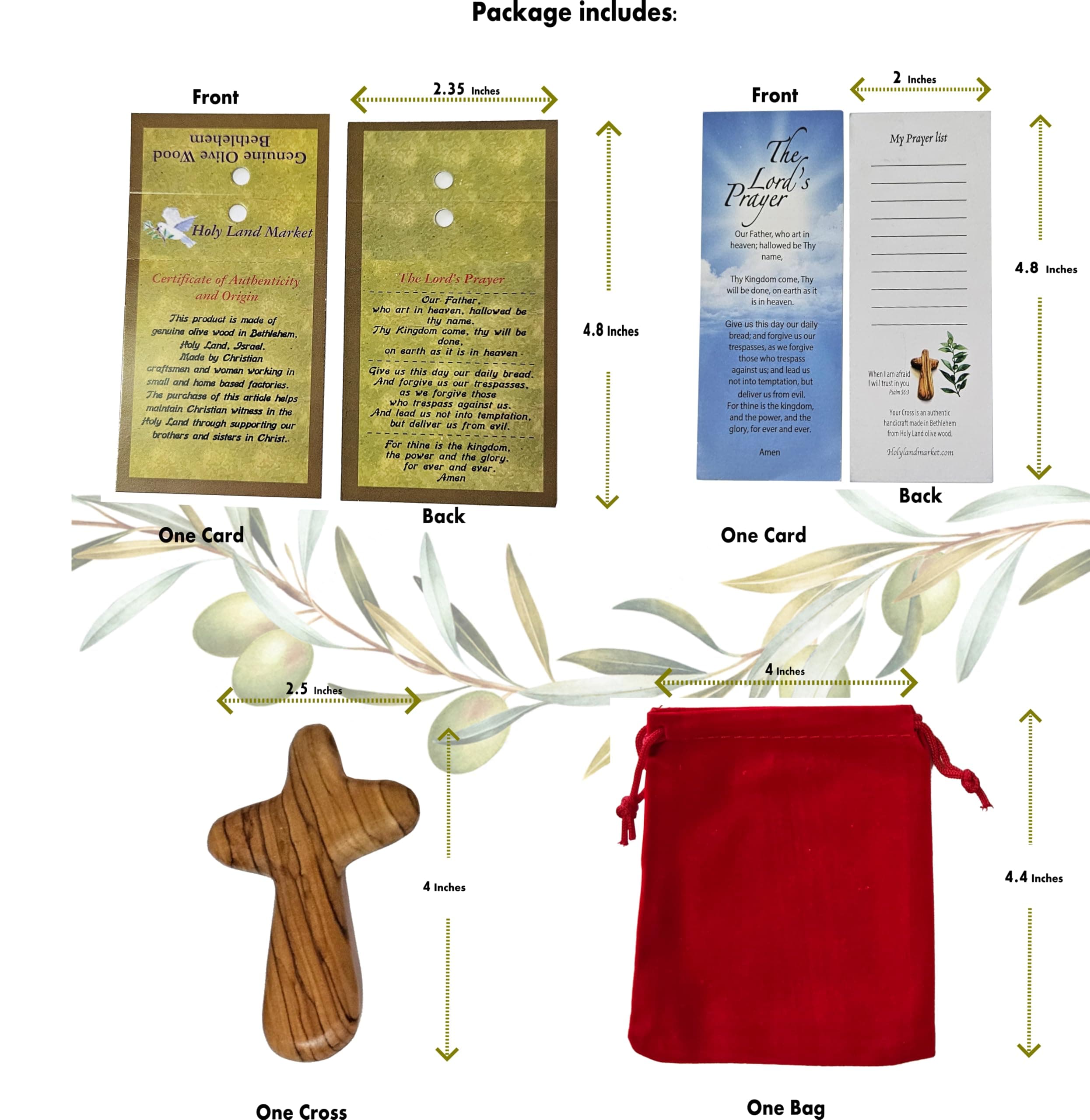 Holding Cross will fit in your Palm known as Olive wood Comfort Holding Cross with Velvet gift bag - Authentically from Bethlehem (4 inches)