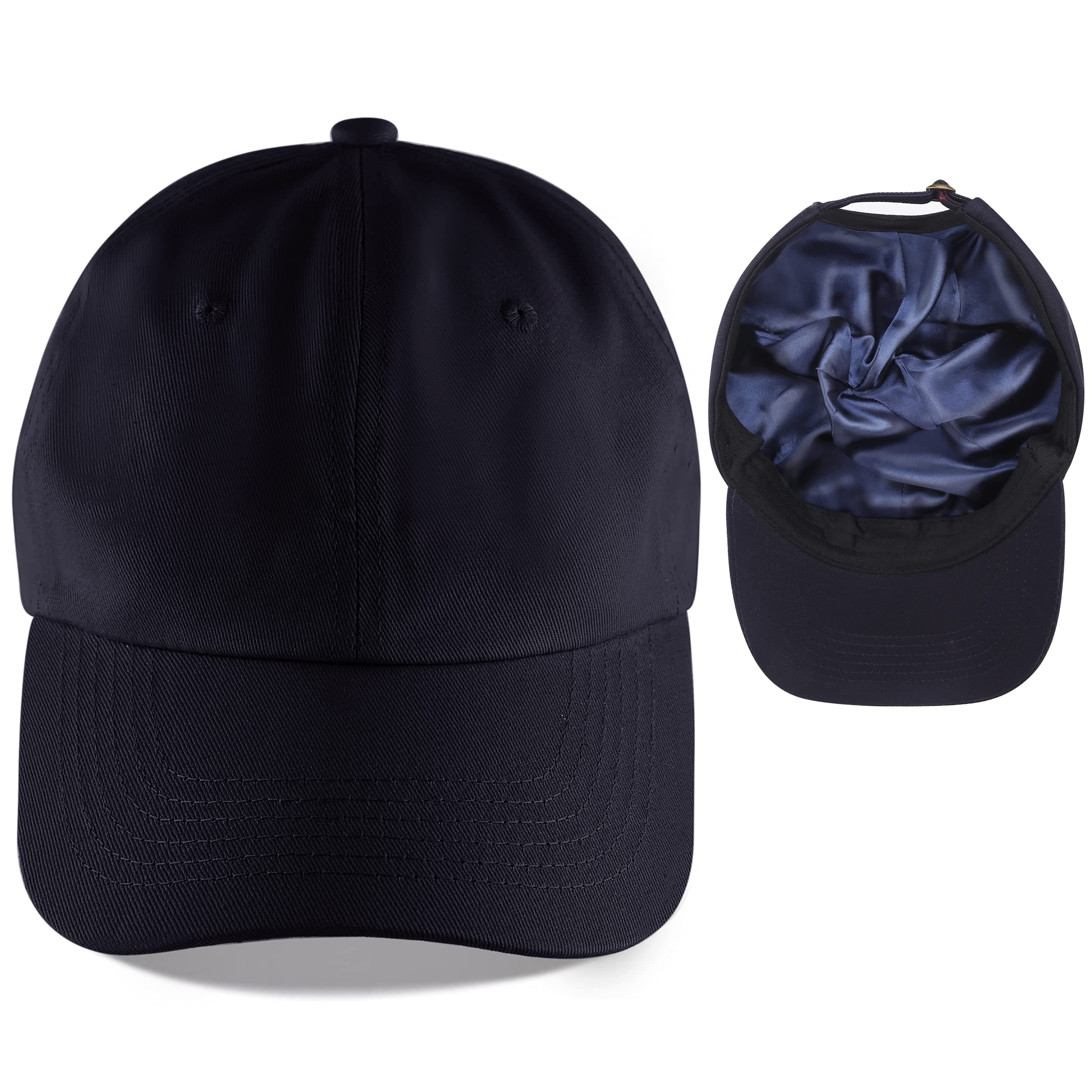 Leotruny Baseball Cap Satin Lined: Silk Lining Help Prevent Frizz Breakage, C03-navy, 6 7/8-7 3/8